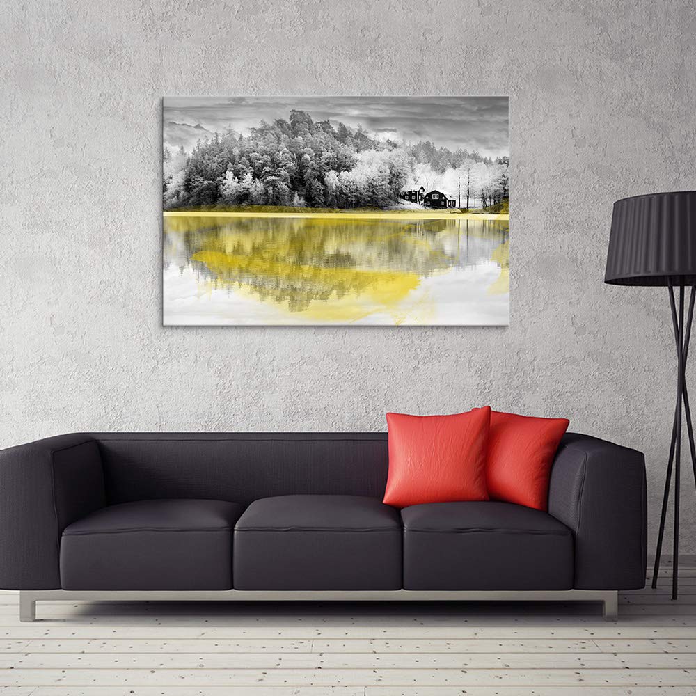 Black and White Scenery Canvas Wall Art - 32x48 Inch Framed Painting Print for Bedroom, Living Room Decor | Modern Home Wall Decorations | Perfect for Housewarming Gifts & Interior Design