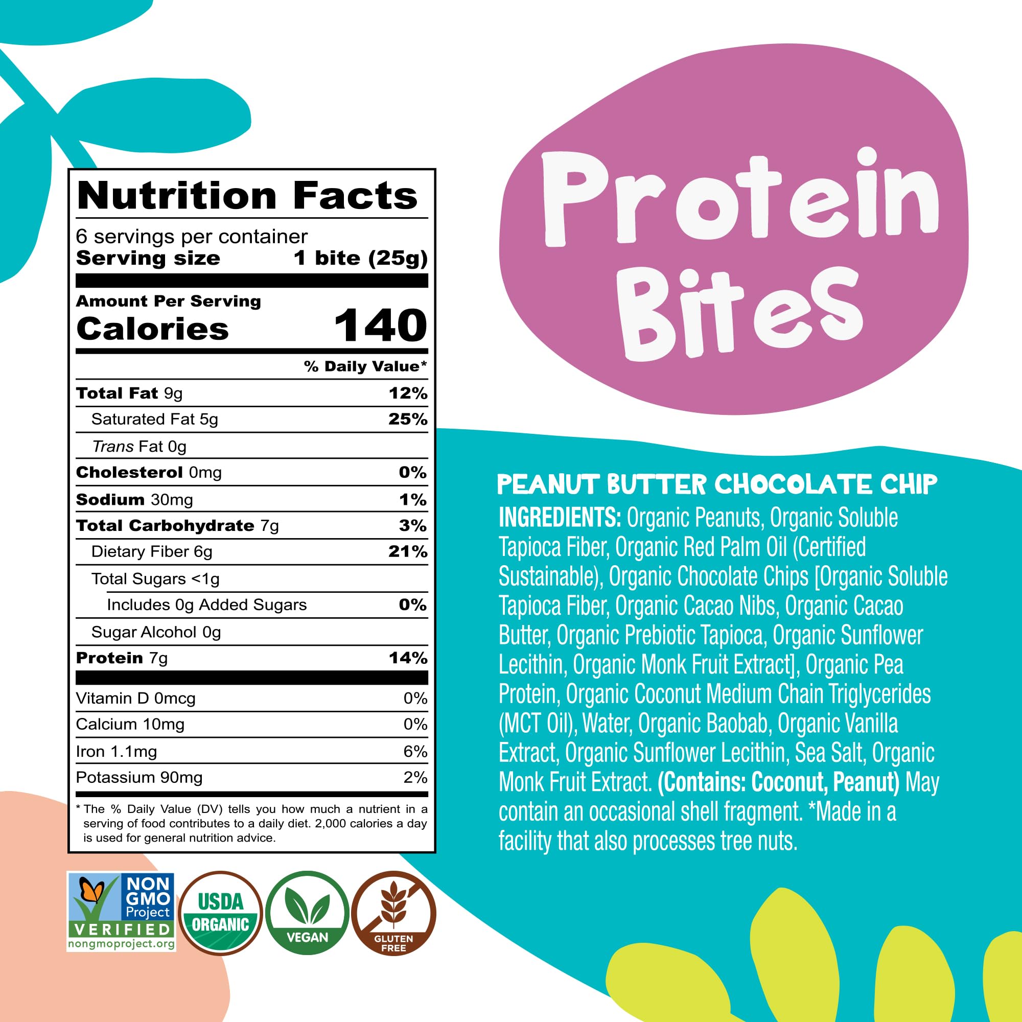Bhu Foods Keto Bites - Organic Peanut Butter Chocolate Chip Cookie Dough | Gluten Free, Vegan, Low Carb & Sugar Snacks for Adults & Kids | Individually Wrapped (1 Pack) | Perfect for On-the-Go Snacking, Lunchboxes & Keto Diet