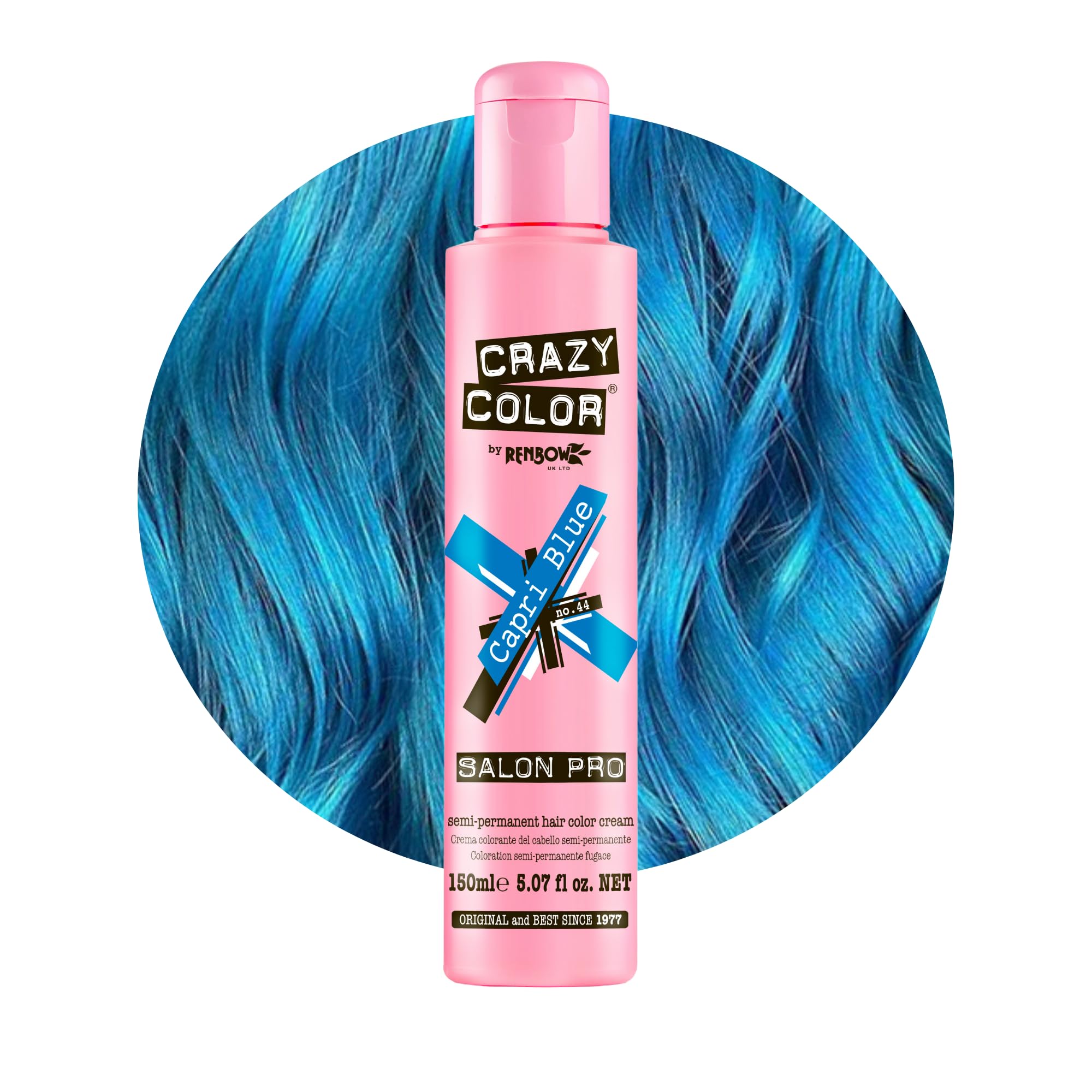 Crazy Color Salon Pro Semi-Permanent Hair Dye - 5.07 oz Vibrant Capri Blue for Women | Long-Lasting Vegan Hair Color | Perfect for Parties, Cosplay & Bold Fashion Statements