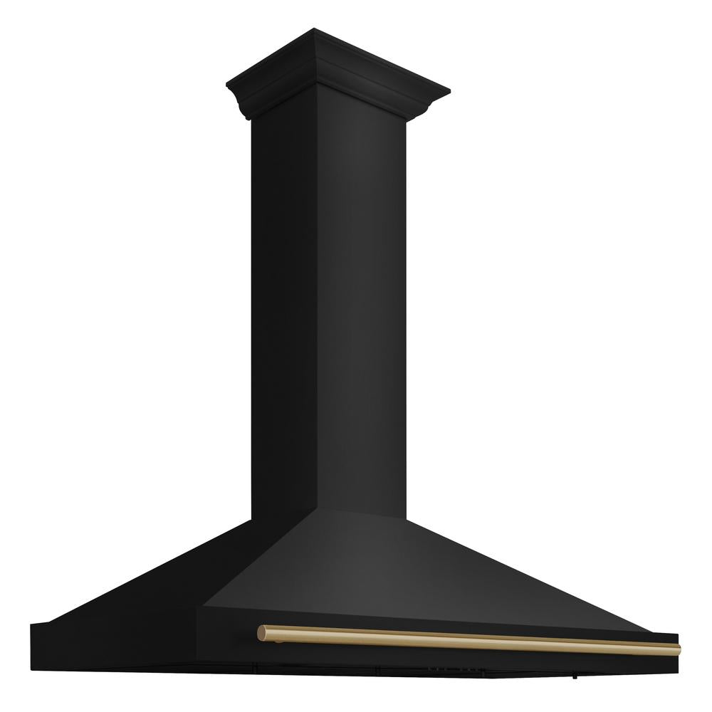 ZLINE Autograph Edition 48-Inch Black Stainless Steel Wall Mount Range Hood with Champagne Bronze Handle - Professional Kitchen Ventilation for Modern Homes (BSKB4Z 48 CB) | Perfect for Open Concept Kitchens & Gourmet Cooking