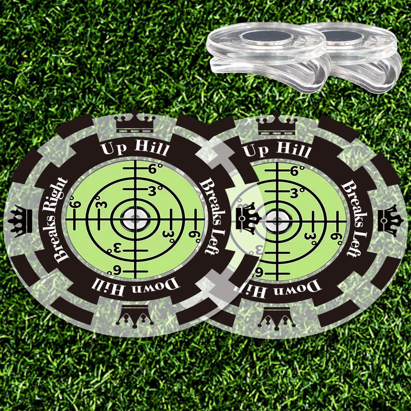 2-Pack Golf Green Reader with Magnetic Hat Clip - 1.8 Inch High Precision Bubble Level Golf Ball Markers - Perfect Putting Aid & Golf Gifts for Men - Ideal for Practice, Tournaments & On-Course Alignment