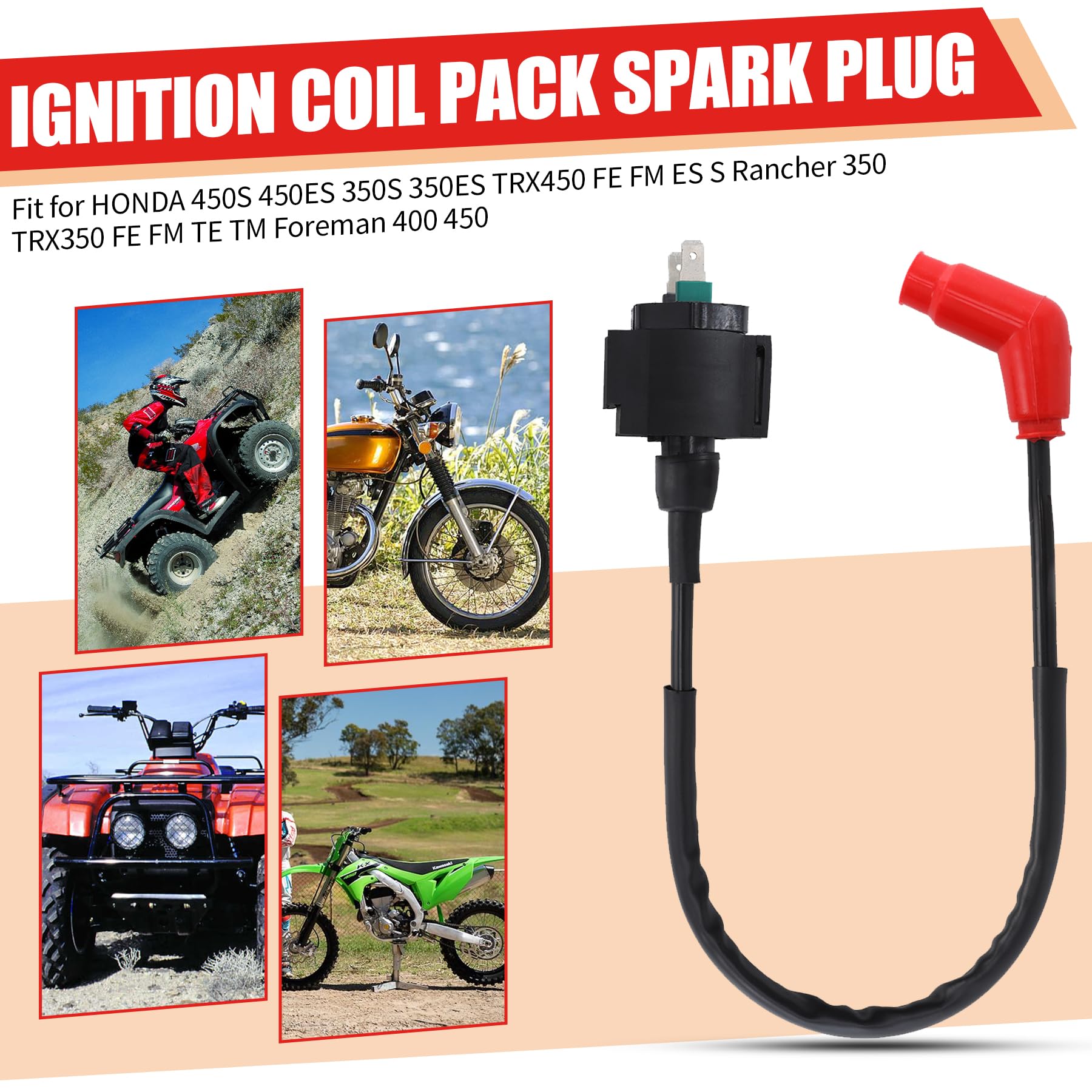 High Performance Ignition Coil Pack & Spark Plug Compatible with Honda TRX450, TRX350, Rancher 350, Foreman 400/450 - Perfect for ATV Off-Roading & Trail Riding Adventures