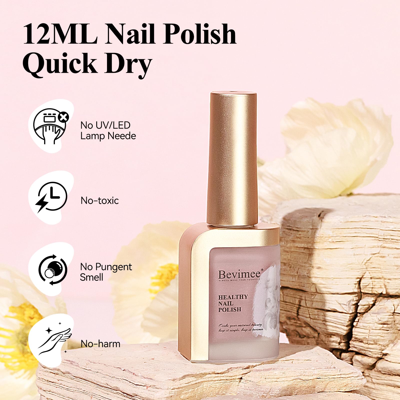 Quick Dry Nail Polish - Fast Drying Sheer Nude Holographic Nail Lacquer, High Coverage Water-Based Formula, No UV/LED Required (12ml) - Perfect for Everyday Wear, Special Occasions & Nail Art Designs