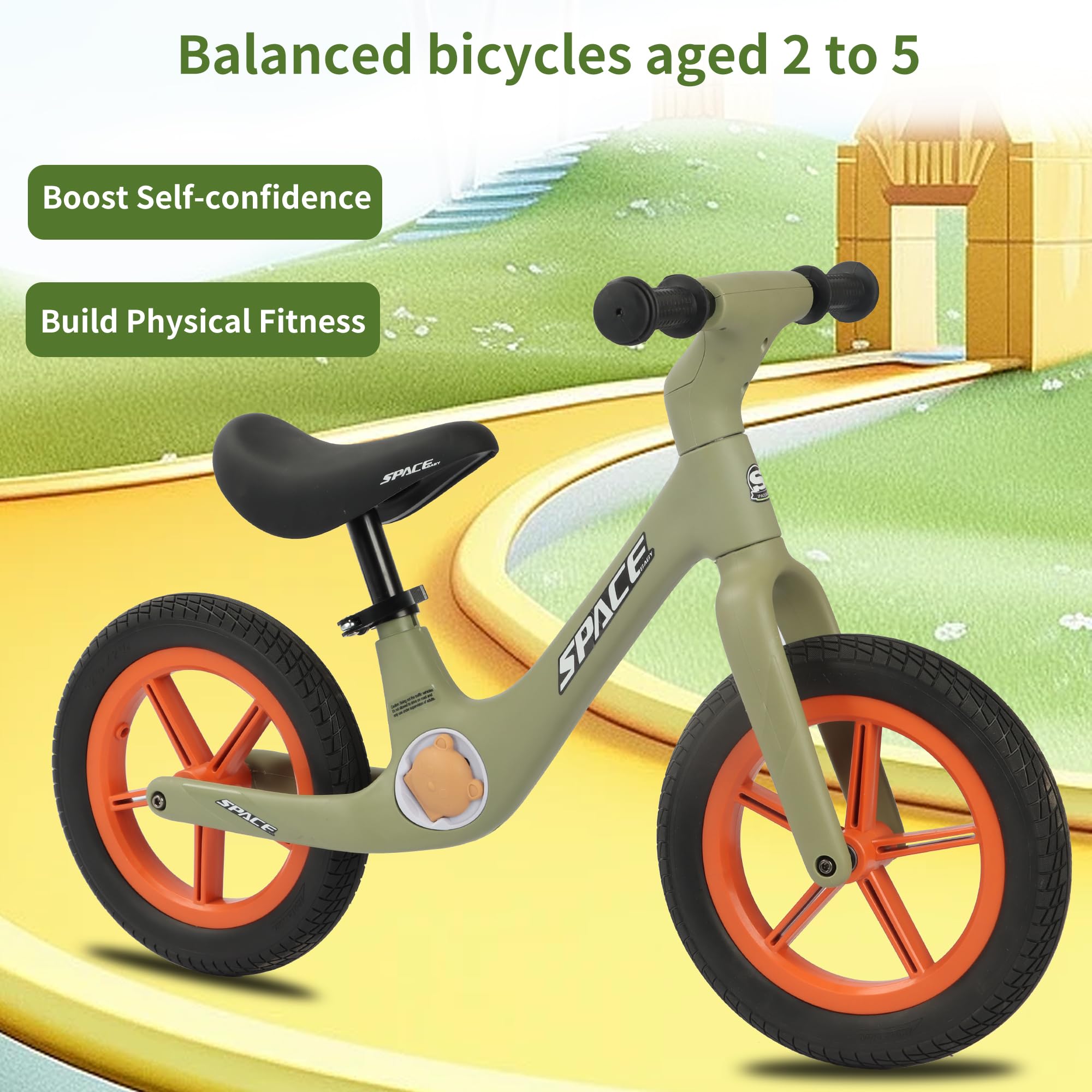 SpaceBaby Balance Bike for 3-5 Year Old Kids - Adjustable Seat, Pedals & Flat-Free Tires - Perfect First Bike for Toddler Boys & Girls - Ideal for Outdoor Play, Backyard Riding & Learning to Cycle