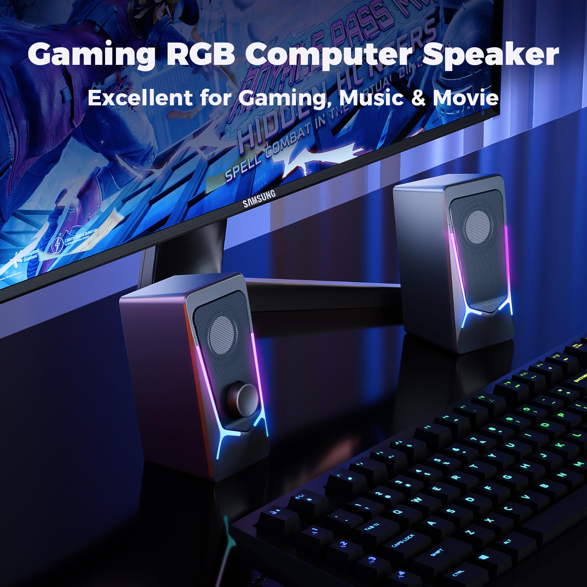 ROSON Computer Speakers for Gaming & Multimedia - USB Powered 2.0 Stereo PC Speakers with Enhanced Bass & Volume Control - Compatible with Laptop, Desktop, Tablet & Phone - Perfect for Gaming, Movies & Music Streaming
