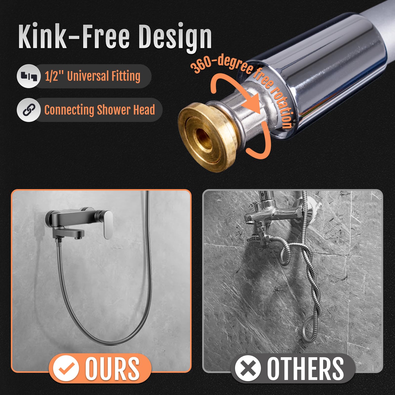 Premium Brass RV Shower Hose Replacement - 60 Inch Kink-Free Silicone Handheld Shower Head Hose for Cleaning, Pet Bathing & Bidet Use - Food Grade Safe & Durable Silver Shower Extension (Perfect for RV, Camping & Home Bathroom Upgrades)