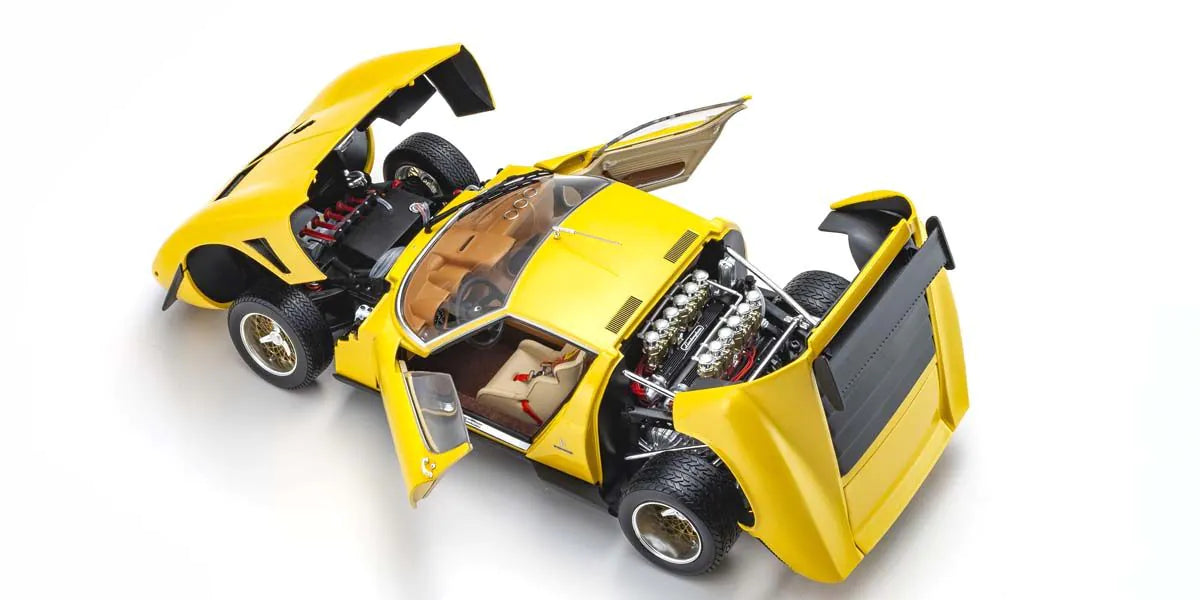 Kyosho 1:18 Scale Lamborghini Miura SV Diecast Model Car - Yellow with Gold Accents | Collectible Sports Car for Display, Gifts & Racing Enthusiasts