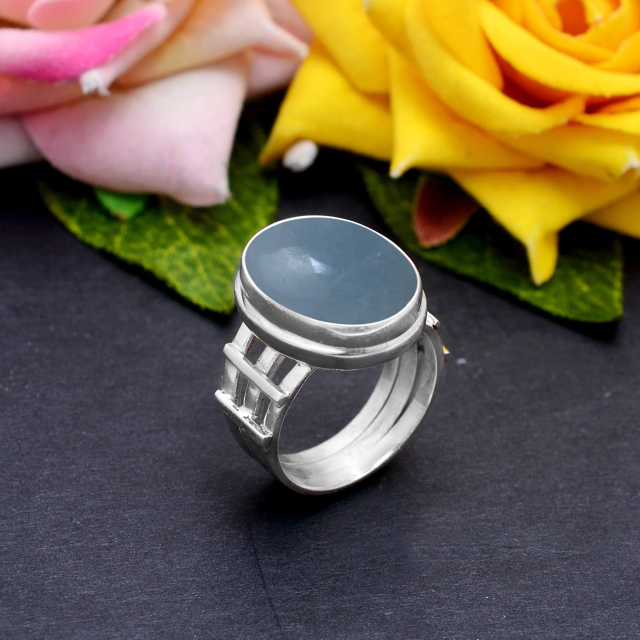 925 Sterling Silver Aquamarine Rings for Women - Handmade Gemstone Jewelry with Blue Aquamarine - Elegant Designer Ring for Gifts, Weddings & Special Occasions - VSR-455