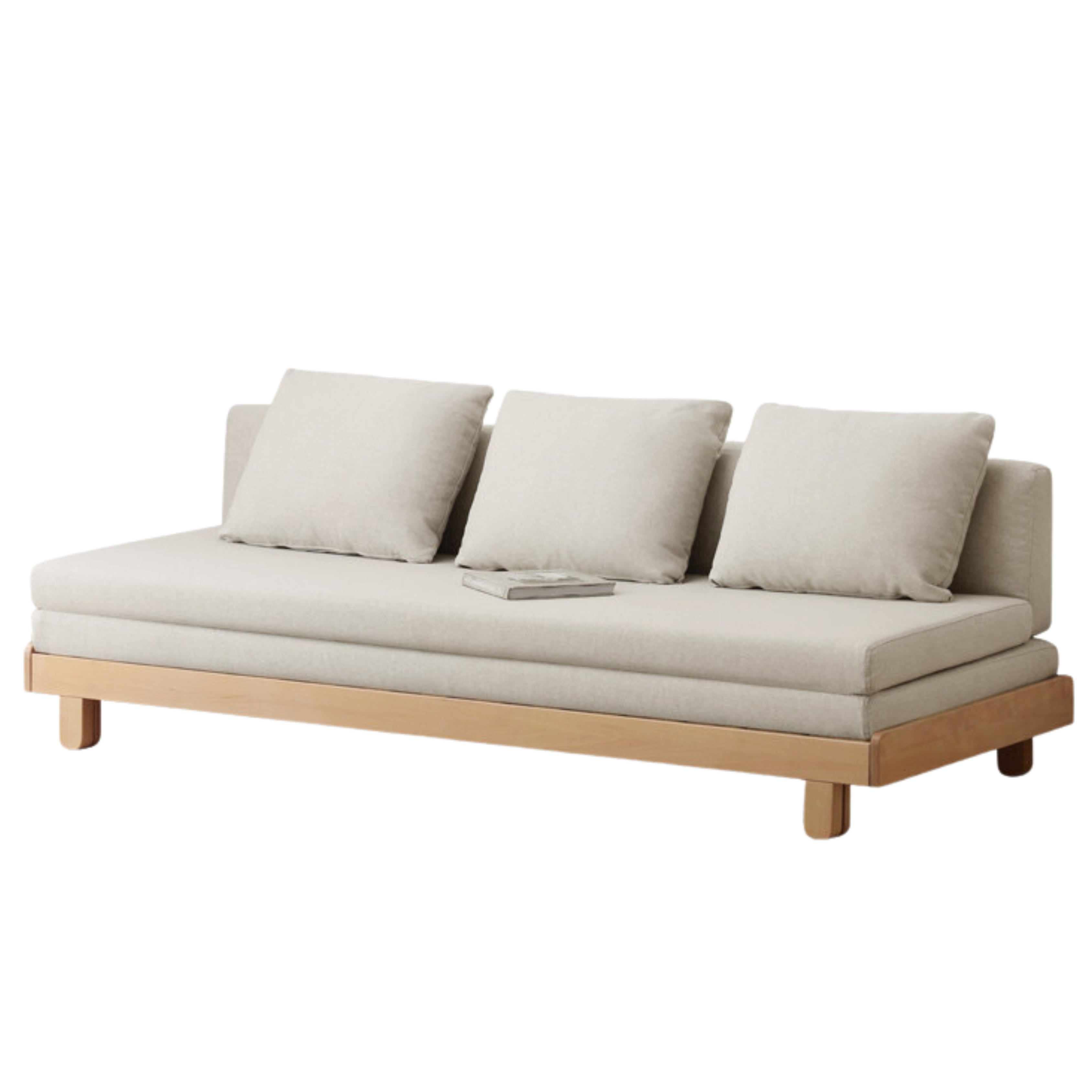 77.6x32.3-59.7x8.7 inch / 197x82-151.5x22сm / Natural wood color / Beech sofa bed - off-white coconut palm cushion
