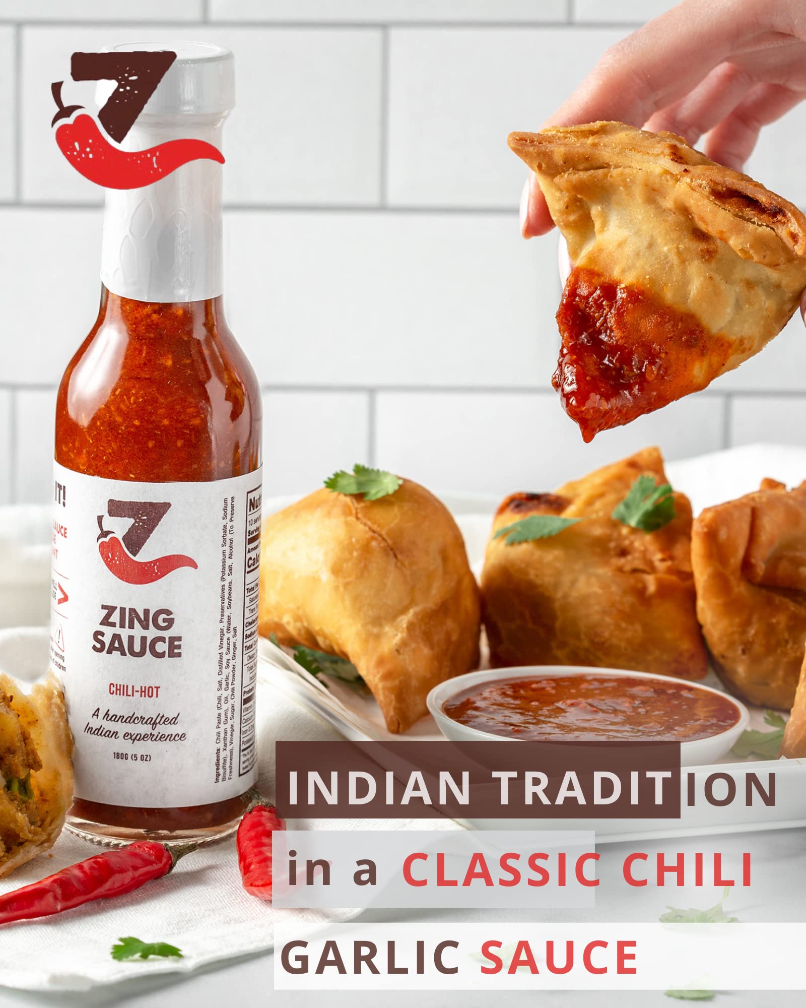 Zing Hot Sambal Oelek Chili Garlic Sauce - Spicy Chili Crisp Indian Sauce (5 oz) | Vegan Red Asian Chili Paste for Marinades, Stir-Fry, Noodles & Dipping | Perfect for Asian Cuisine, BBQ & Cooking