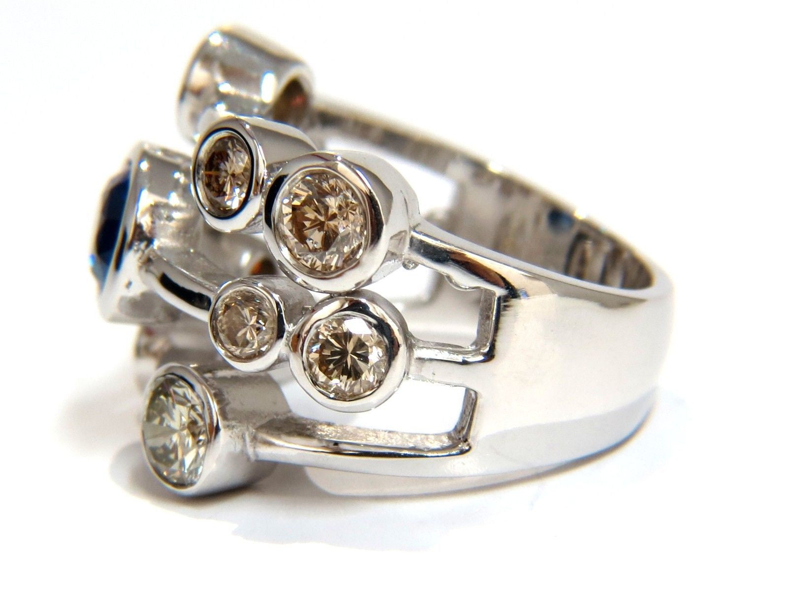 3.20ct Natural Sapphire & Fancy Brown Diamond Ring in 14K Gold - Elegant Station Flush Setting for Engagement, Wedding & Special Occasions