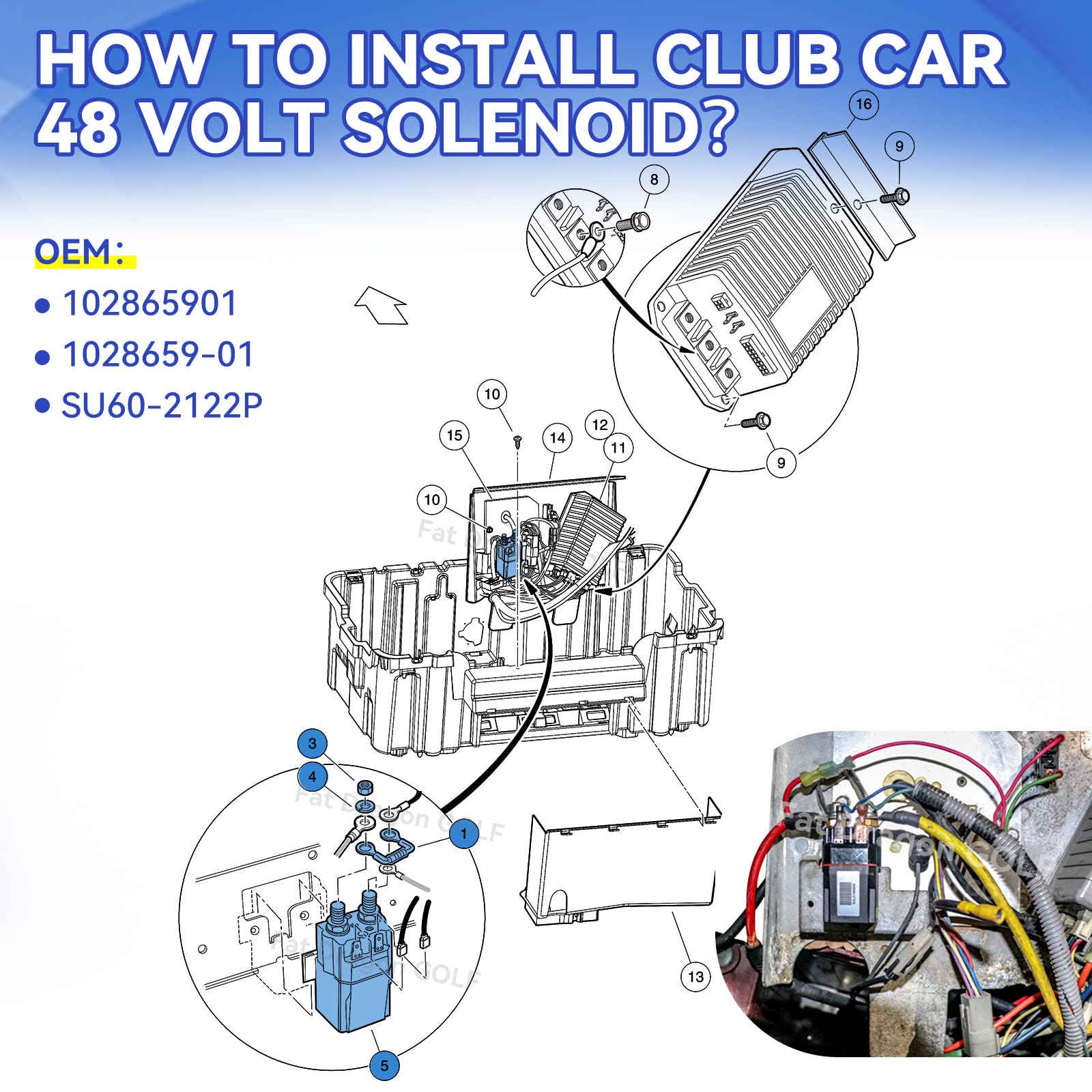 48V Club Car Golf Cart Solenoid - Albright 4 Terminal Replacement for 2018-Up Tempo & New Models (OEM #102865901, 1028659-01, SU60-2122P) - Perfect for Golf Course Maintenance & Neighborhood Electric Vehicles