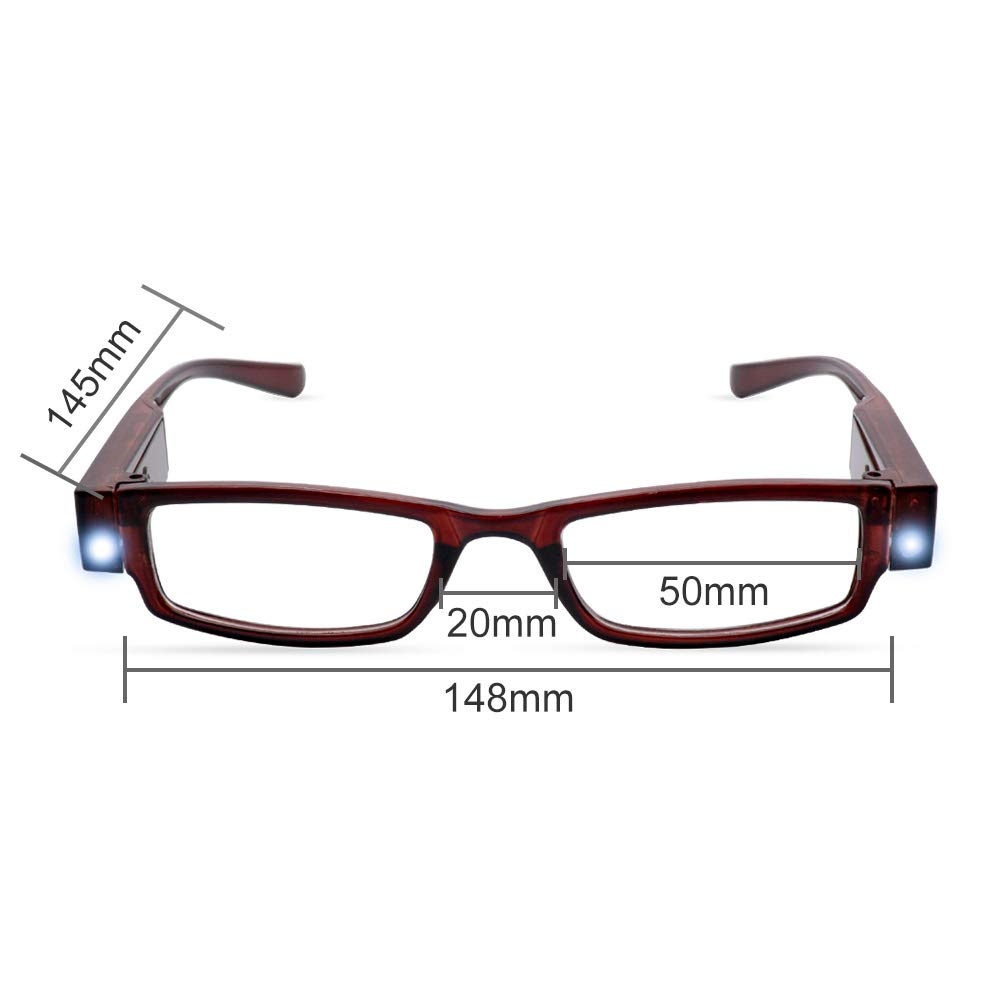Bright LED Reading Glasses with Built-in Lights - Lighted Magnifier Eyewear for Night Reading (+350) | Unisex Full Frame Design for Clear Vision | Perfect for Nighttime Reading, Crafts, and Low-Light Activities