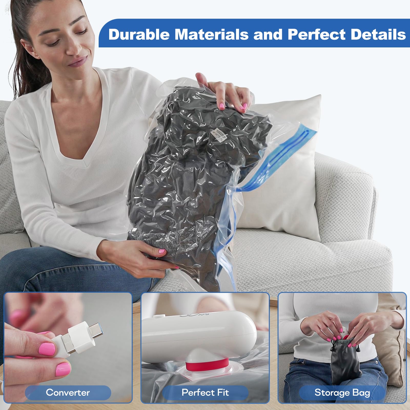 6 Pack Vacuum Storage Bags for Travel - Space Saving Compression Bags with USB Electric Pump for Clothes, Blankets & Bedding | Perfect for Suitcase Organization & Seasonal Storage