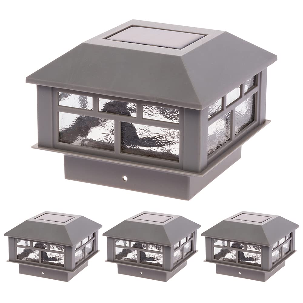 Modern Solar Post Cap Lights for 4x4 Wood & 5x5 PVC/Vinyl Posts - Waterproof Outdoor LED Fence Lights (4 Pack, Gray) - Perfect for Landscaping, Deck, Garden & Pathway Lighting