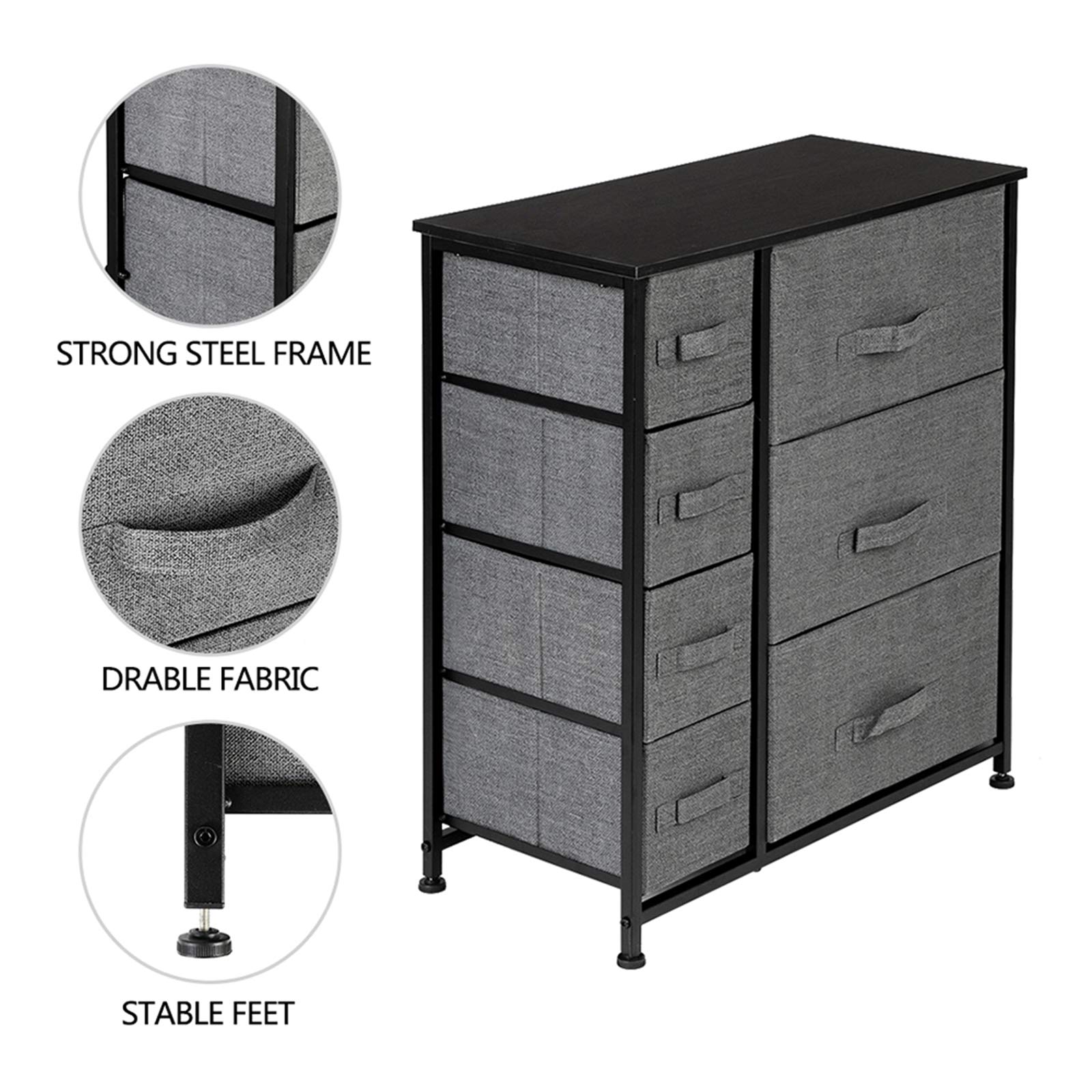 VALUX 7-Drawer Storage Tower Dresser - Sturdy Steel Frame & Wood Top, Fabric Bins for Bedroom, Closet, Entryway Organization - Easy Pull Drawers, Space-Saving Vertical Design (Grey) - Perfect for Small Spaces, Dorm Rooms & Apartment Storage Solutions