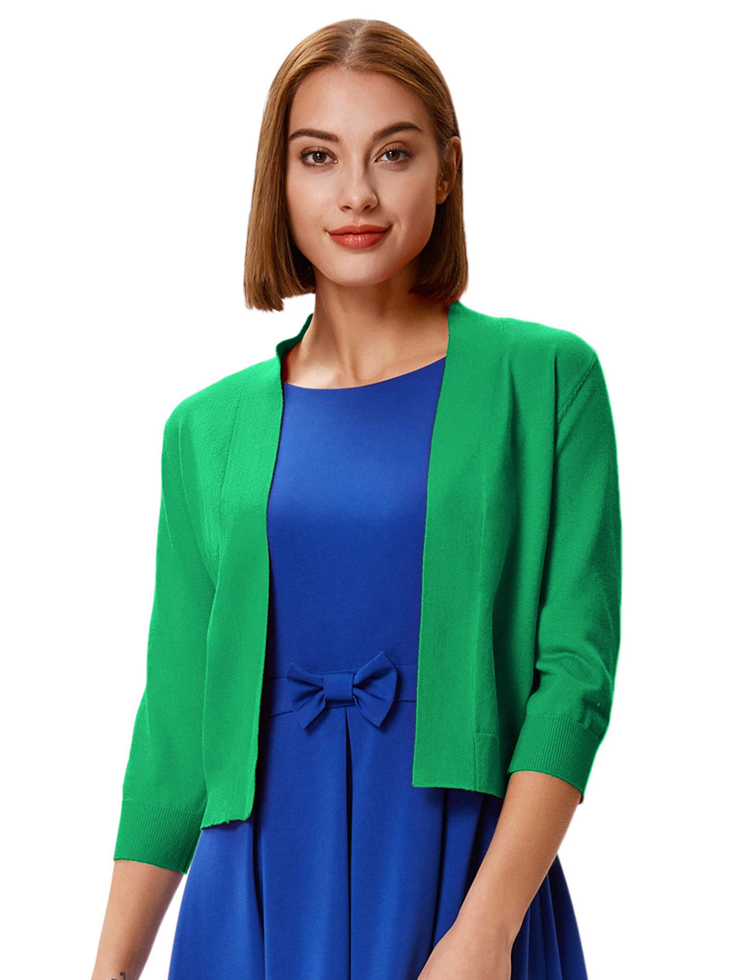 GRACE KARIN Women's 3/4 Sleeve Cropped Cardigan - Lightweight Knit Sweater Open Front Shrug Bolero Jacket for Spring & Fall Layering | Perfect for Office, Date Night & Casual Outfits