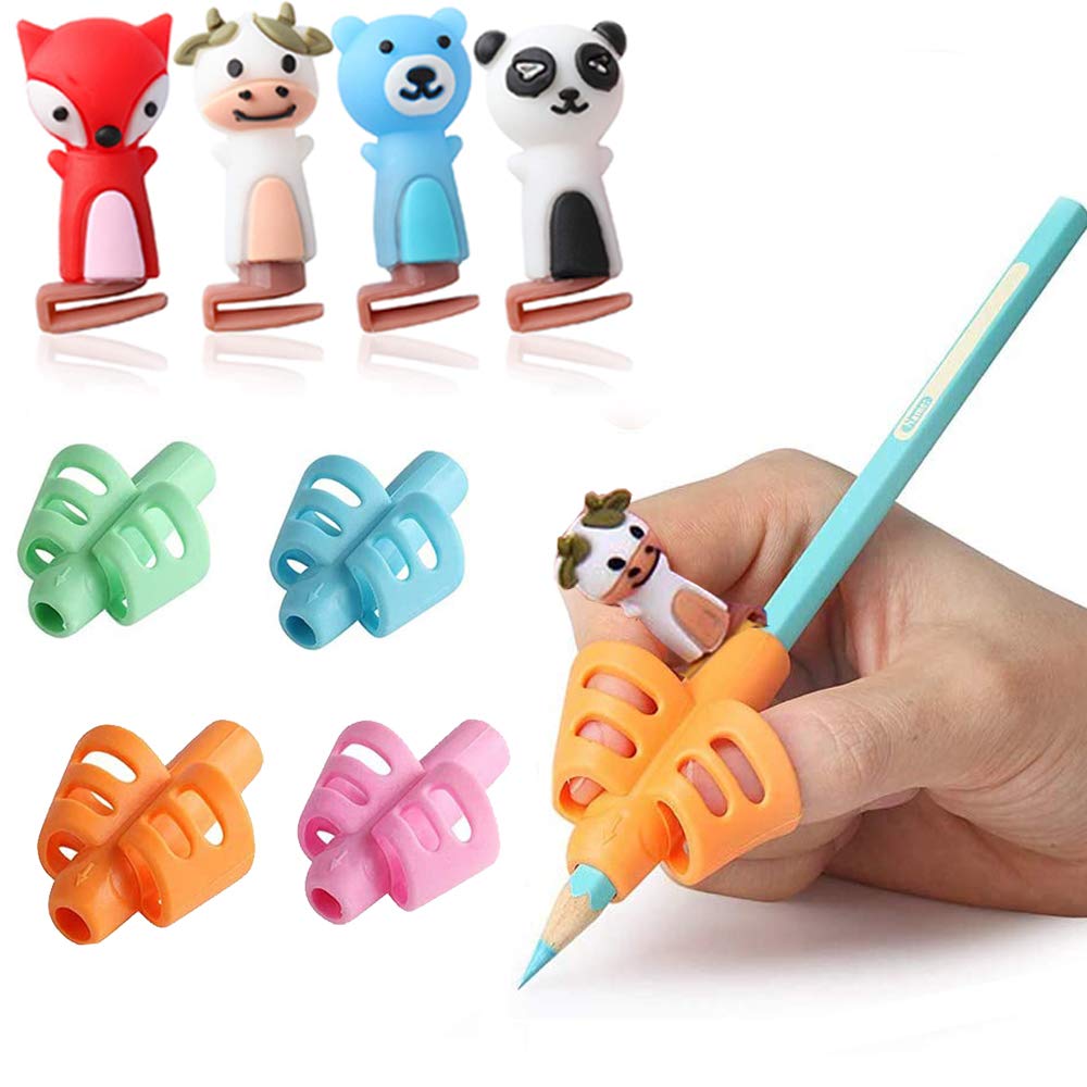VJK Pencil Grips for Kids - Pack of 8 Ergonomic Pencil Holders & Clips, Perfect for Handwriting Practice, School Supplies, and Classroom Use