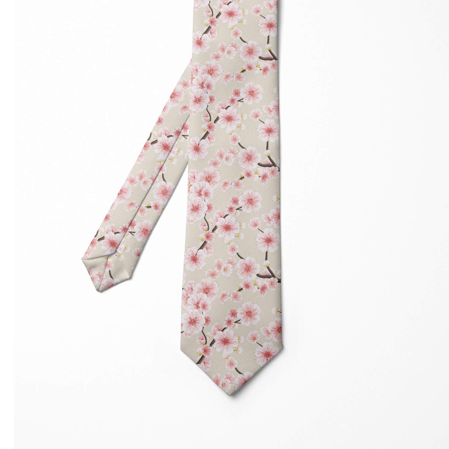 Ambesonne Men's Silk Tie - Floral Cherry Blossom Design, 3.7