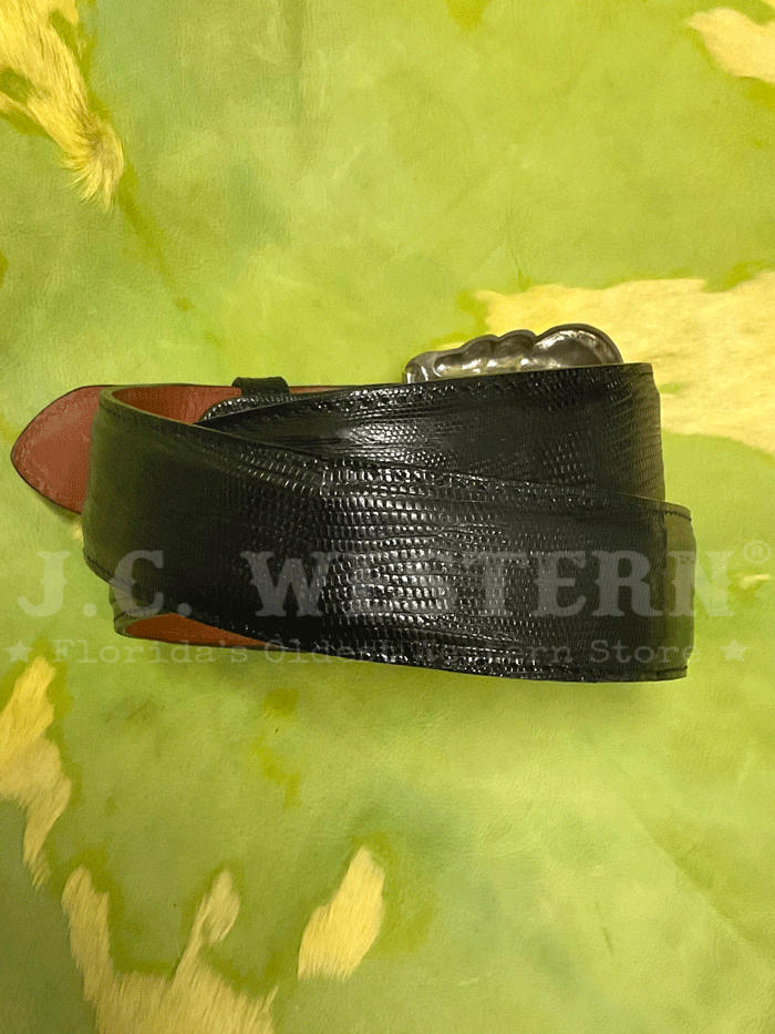 Lucchese W8011 D Men's Classic Lizard Western Belt - Genuine Leather Dress Belt for Cowboy Boots - Black Size 32 - Perfect for Rodeo, Country Music Festivals & Western Fashion