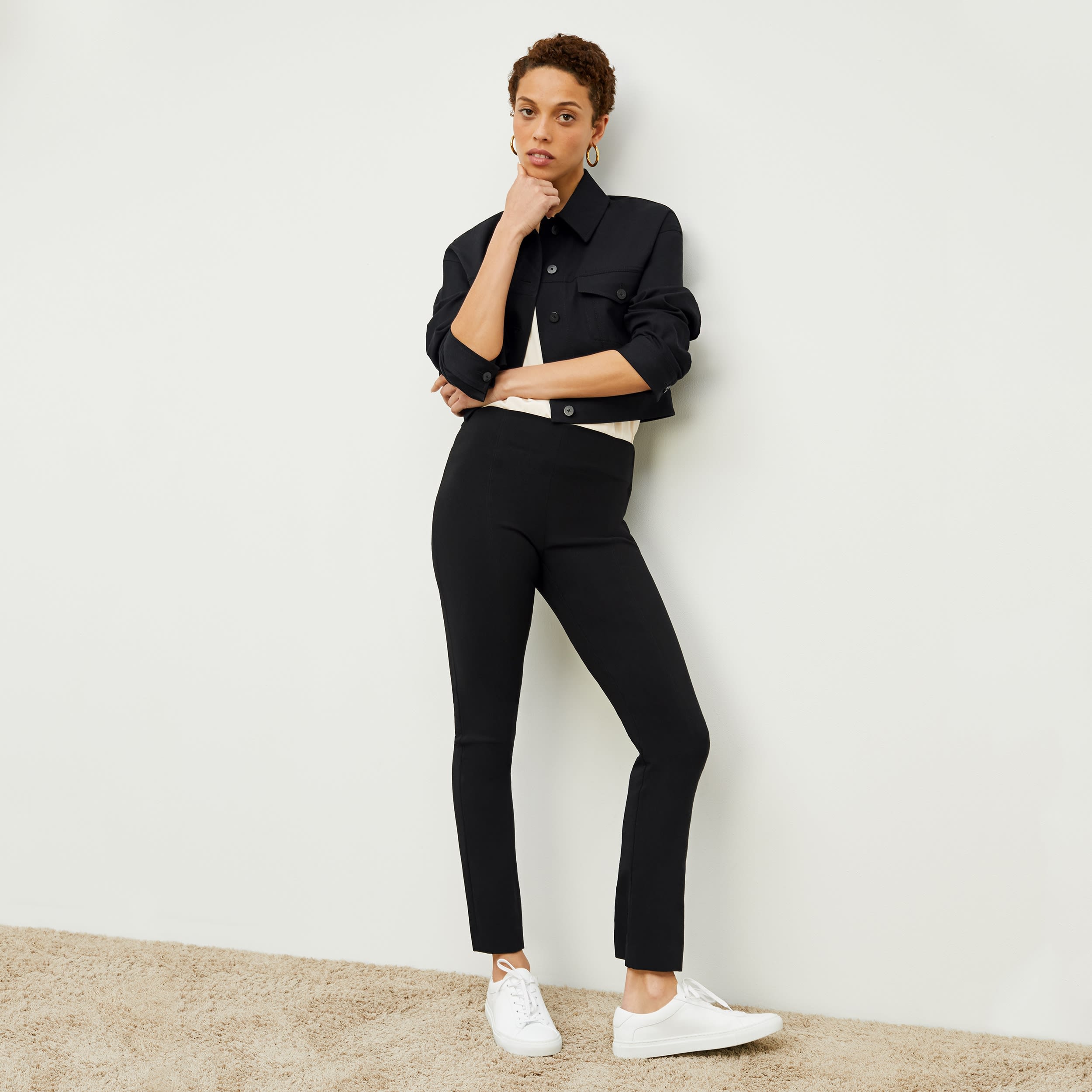 Foster Cigarette Pants for Women - High Waist PowerStretch Workout Leggings - Black - Perfect for Yoga, Running & Gym