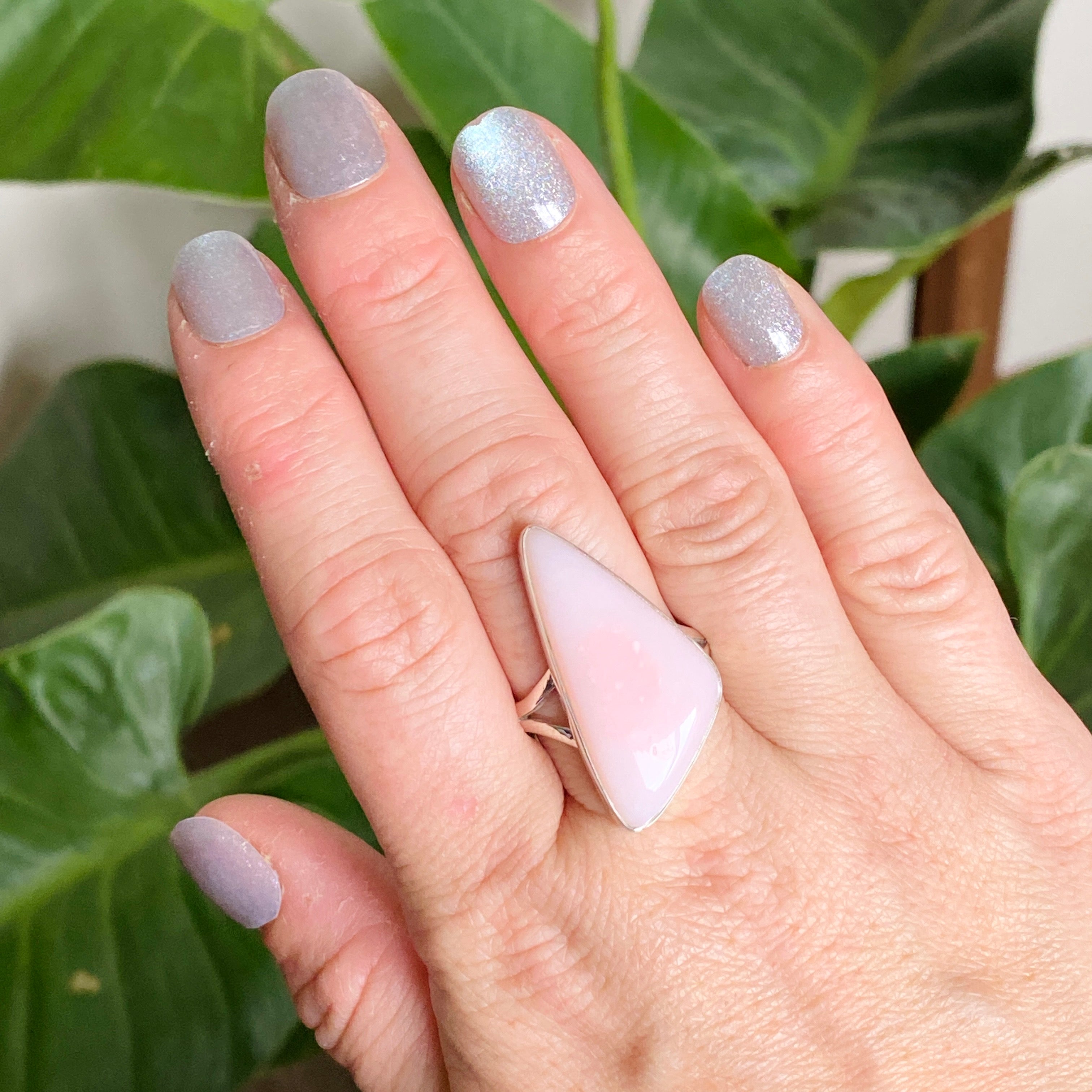 Pink Opal Freeform Cabochon Split Band Ring - Size 11 - KRGJ3309 - Perfect for Boho Jewelry, Wedding Accessories & Everyday Wear