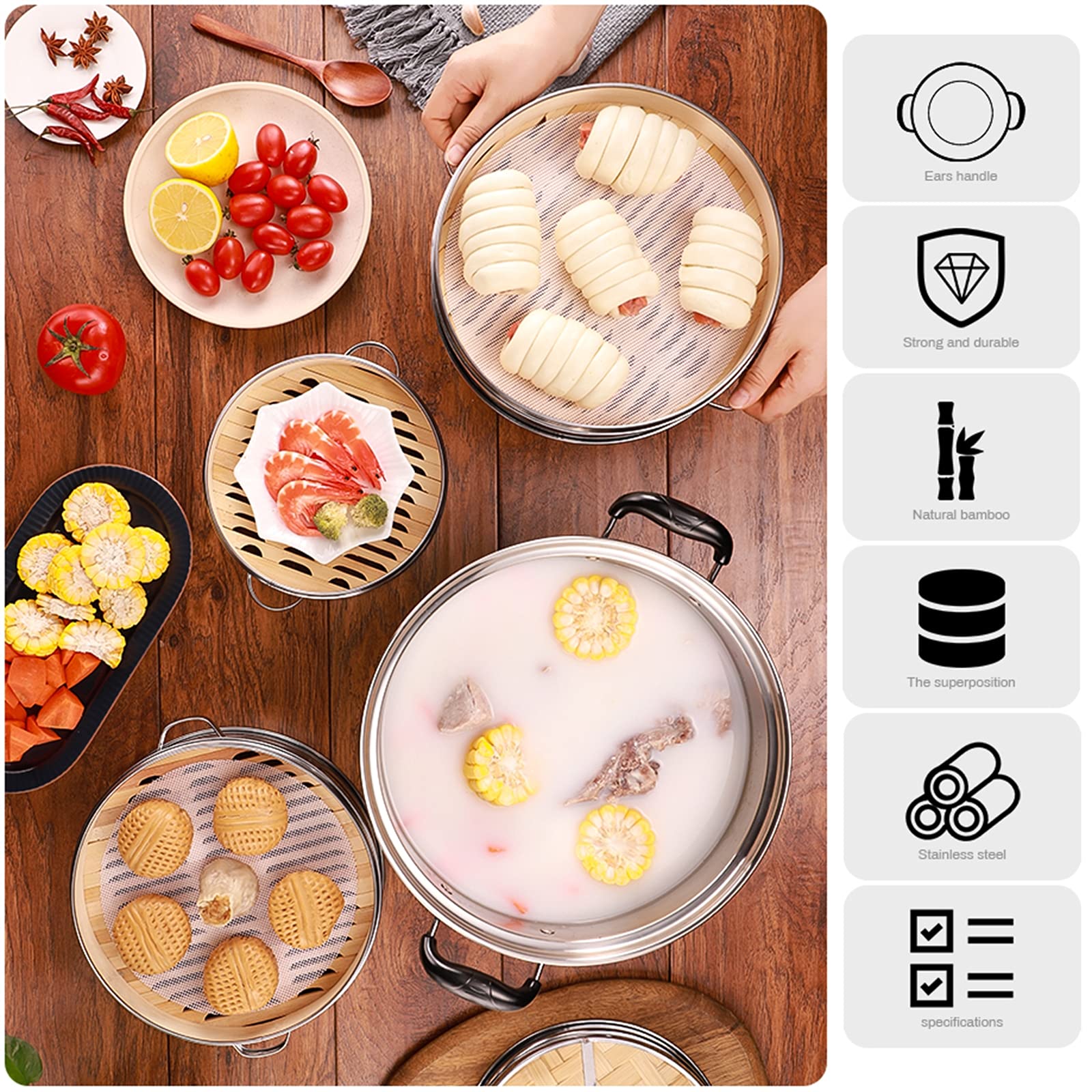 Premium Bamboo Steamer Basket - 11.8 Inch (30cm) Seiro Steamer for Dumplings, Buns & Healthy Cooking | Traditional Asian Cooking Tool for Shumai, Bao & Meat | Perfect for Home Kitchens & Restaurants
