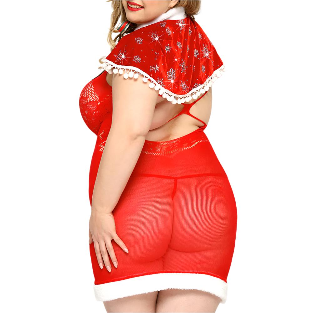 JSY 4-Piece Christmas Bodystocking Lingerie Dress Costume Set for Women - Sexy Holiday Outfit for Christmas Party, Cosplay & Boudoir Photography