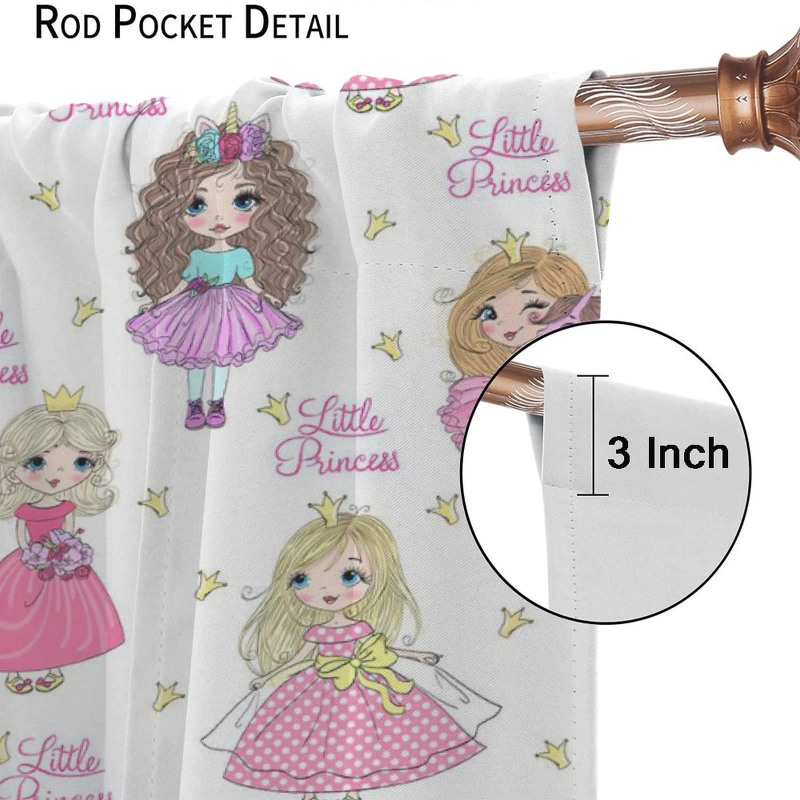 Cute Unicorn Cartoon Curtains for Girls - Princess Themed Kids Room Decor, 2 Panel Set 42x45 Inches - Perfect for Bedroom, Nursery & Playroom Decorations