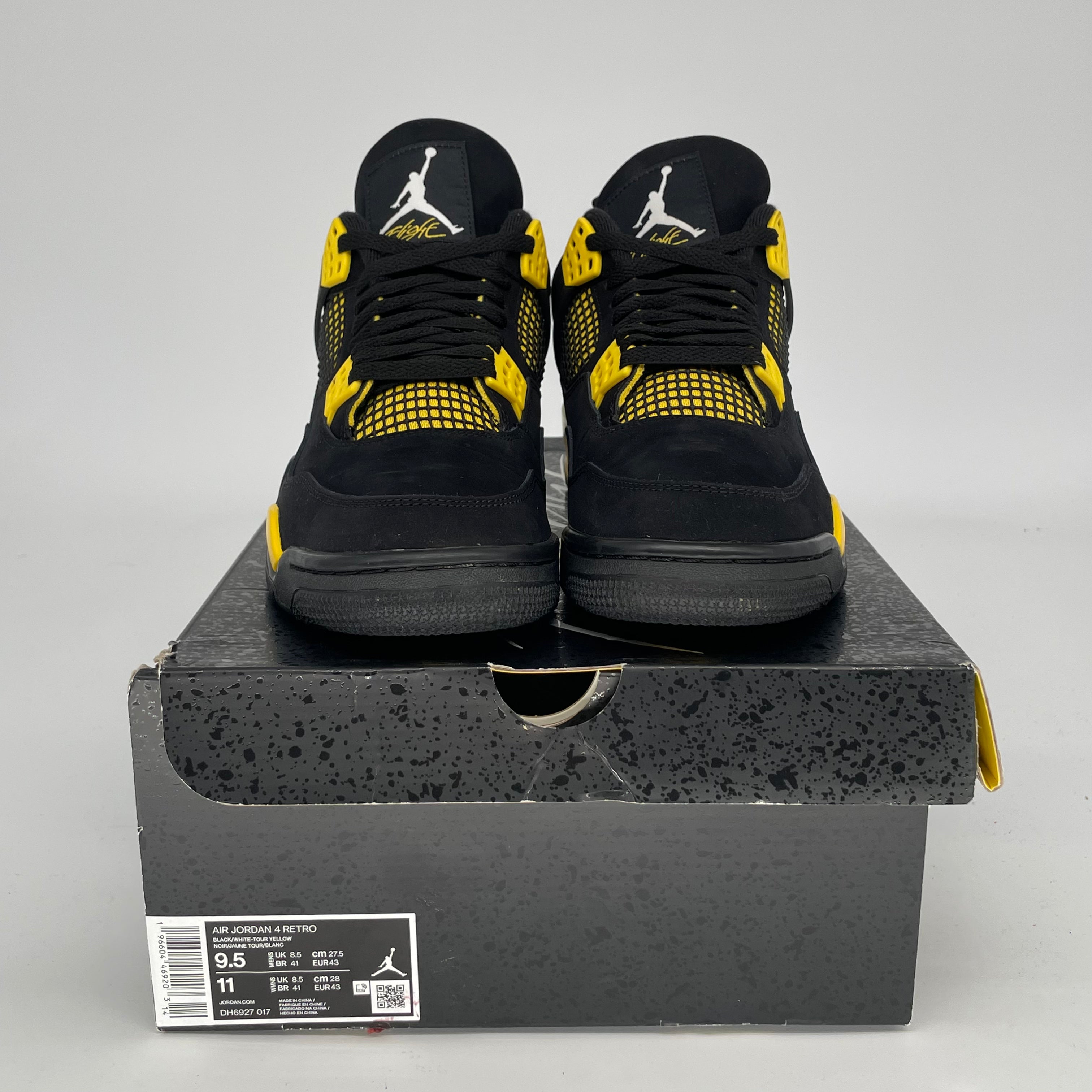 AIR JORDAN 4 THUNDER Retro Sneakers - Men's Size 9.5/Women's Size 11 - Black/Thunder Yellow - Style Code DH6927-017 - Perfect for Basketball, Streetwear & Sneaker Collection