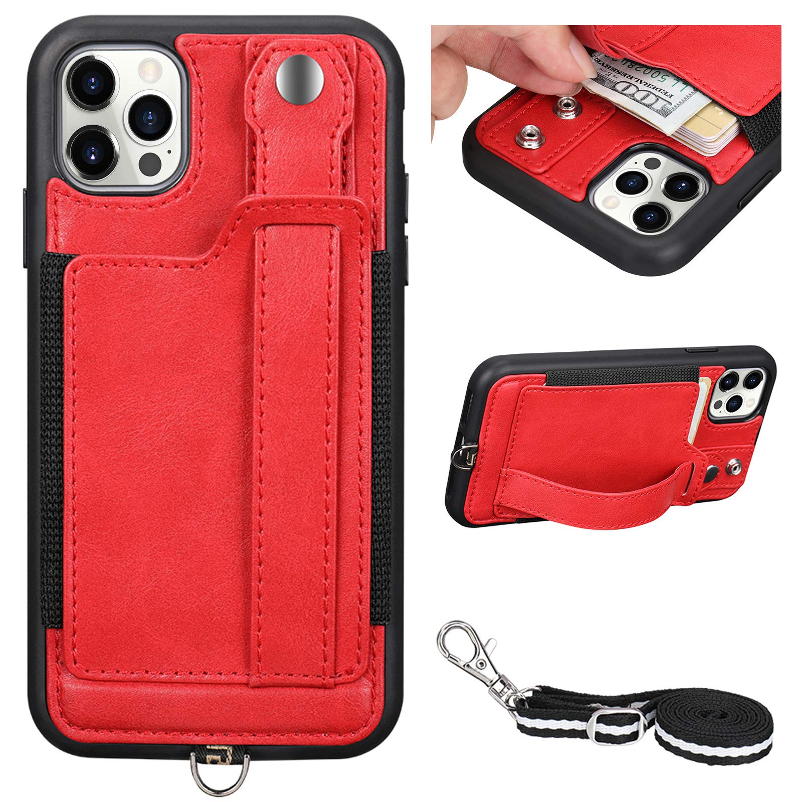 TOOVREN iPhone 12/12 Pro Case 6.1 Inch (2020) - Slim Wallet Protective Cover with Card Holder | Shockproof & Scratch Resistant | Perfect for Everyday Use, Travel & Business (Red)