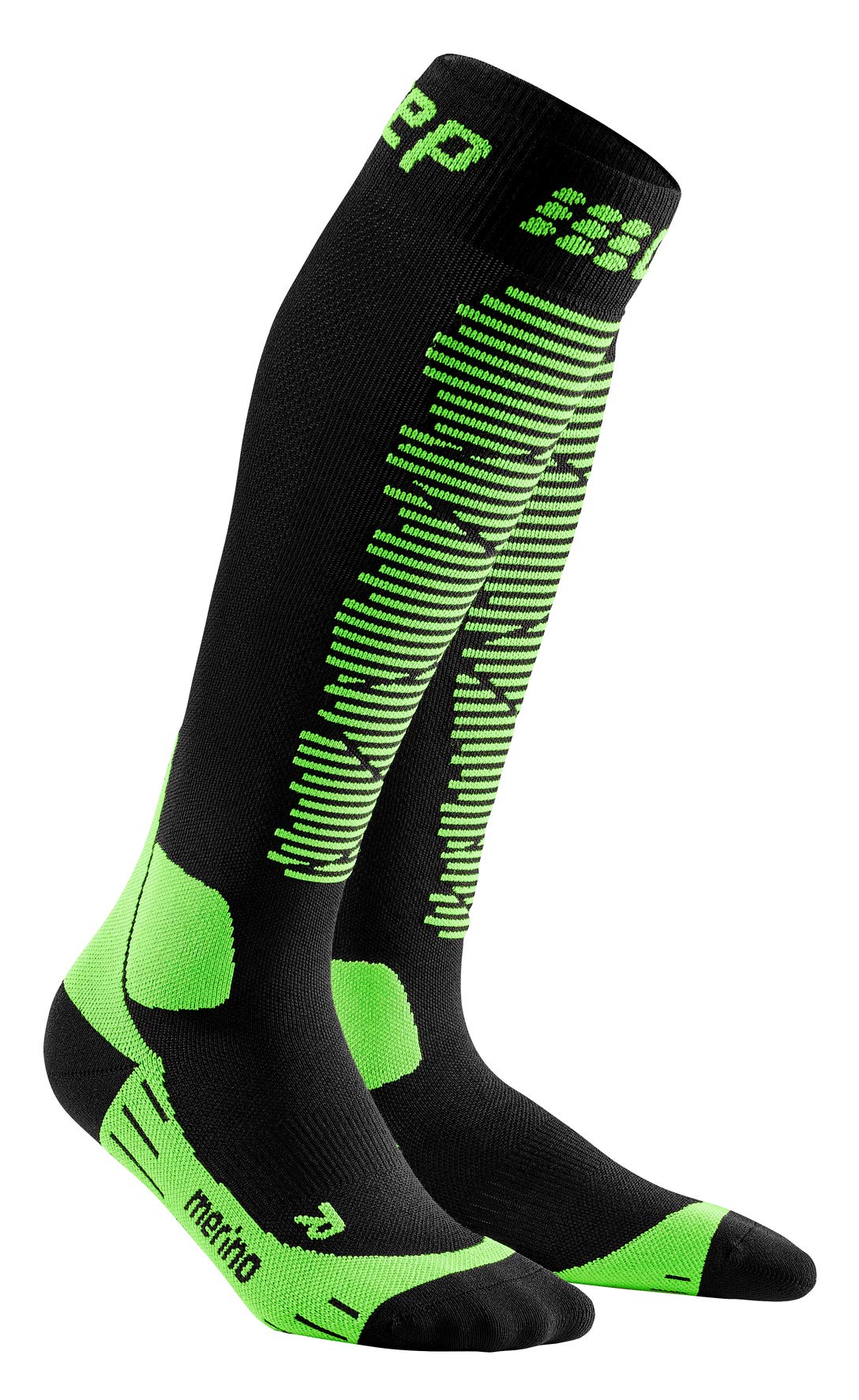 CEP Women's Merino Wool Ski Socks - Thermal Winter Hiking Socks for Cold Weather, Black/Green - Perfect for Skiing, Snowboarding & Outdoor Winter Sports