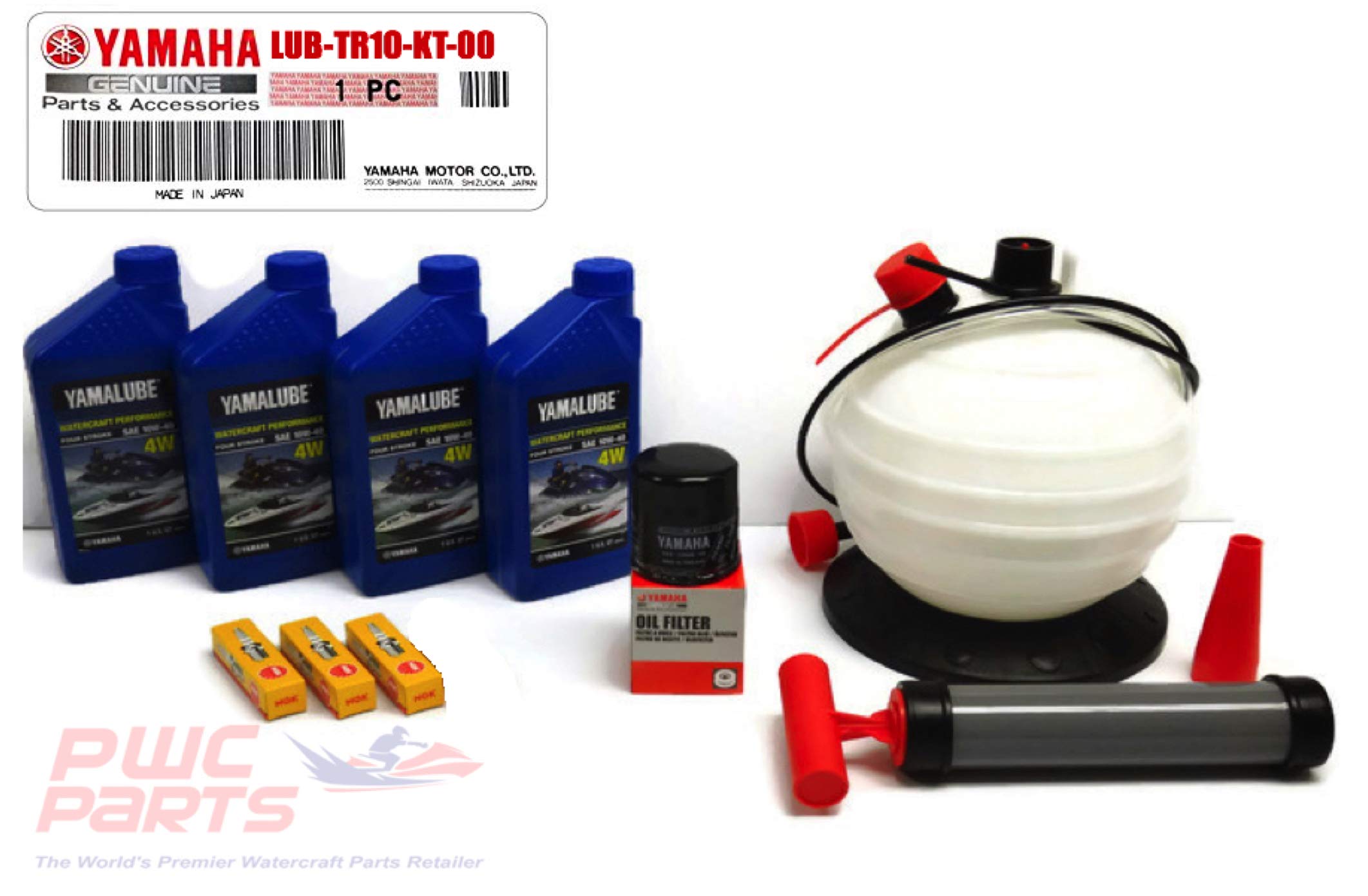 YAMAHA 2016+ VX/Deluxe/Cruiser/Sport TR-1 Oil Change Kit with NGK Spark Plugs & 6L Oil Fluid Extractor Pump - Complete Engine Maintenance for Jet Skis and Watercraft