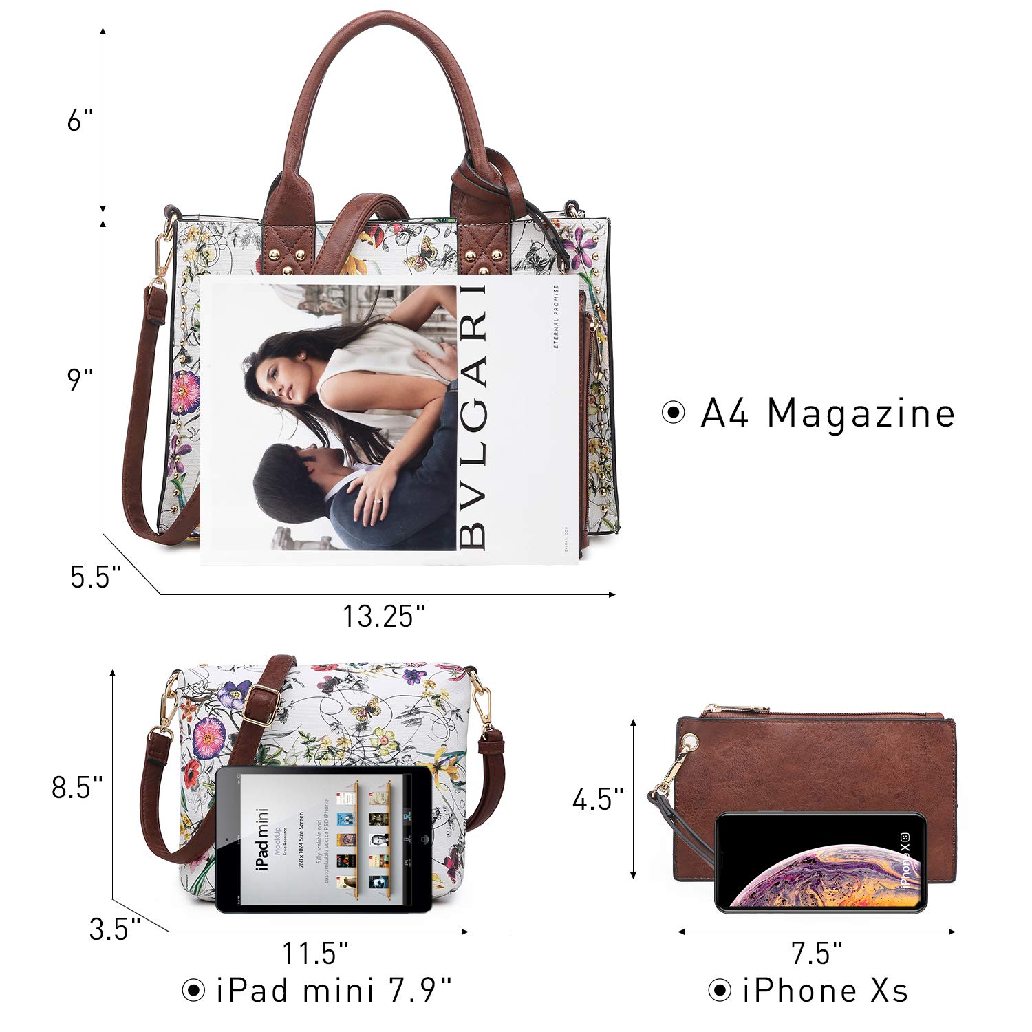 Dasein Women's Leather Tote Bag with Wallet Set - 3 Piece Top Handle Satchel Shoulder Hobo Purse for Work, Travel & Everyday Use