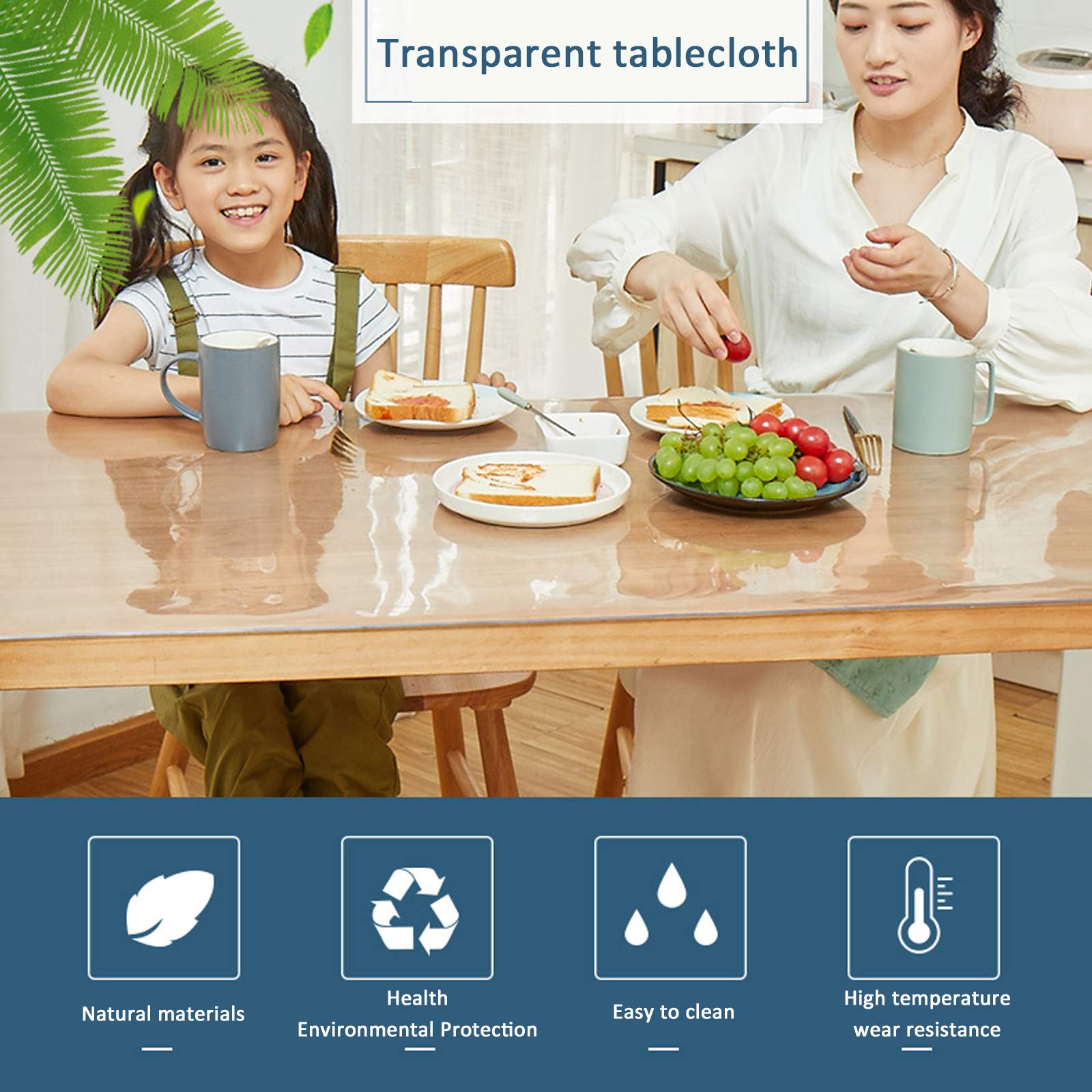 Waterproof Transparent PVC Table Cover Protector - 2mm Soft Glass Clear Tablecloth with Bevel Edging (60x120cm/24x47in) for Dining Table, Coffee Table, Desk & Floor Protection - Ideal for Home, Office & Restaurant Use
