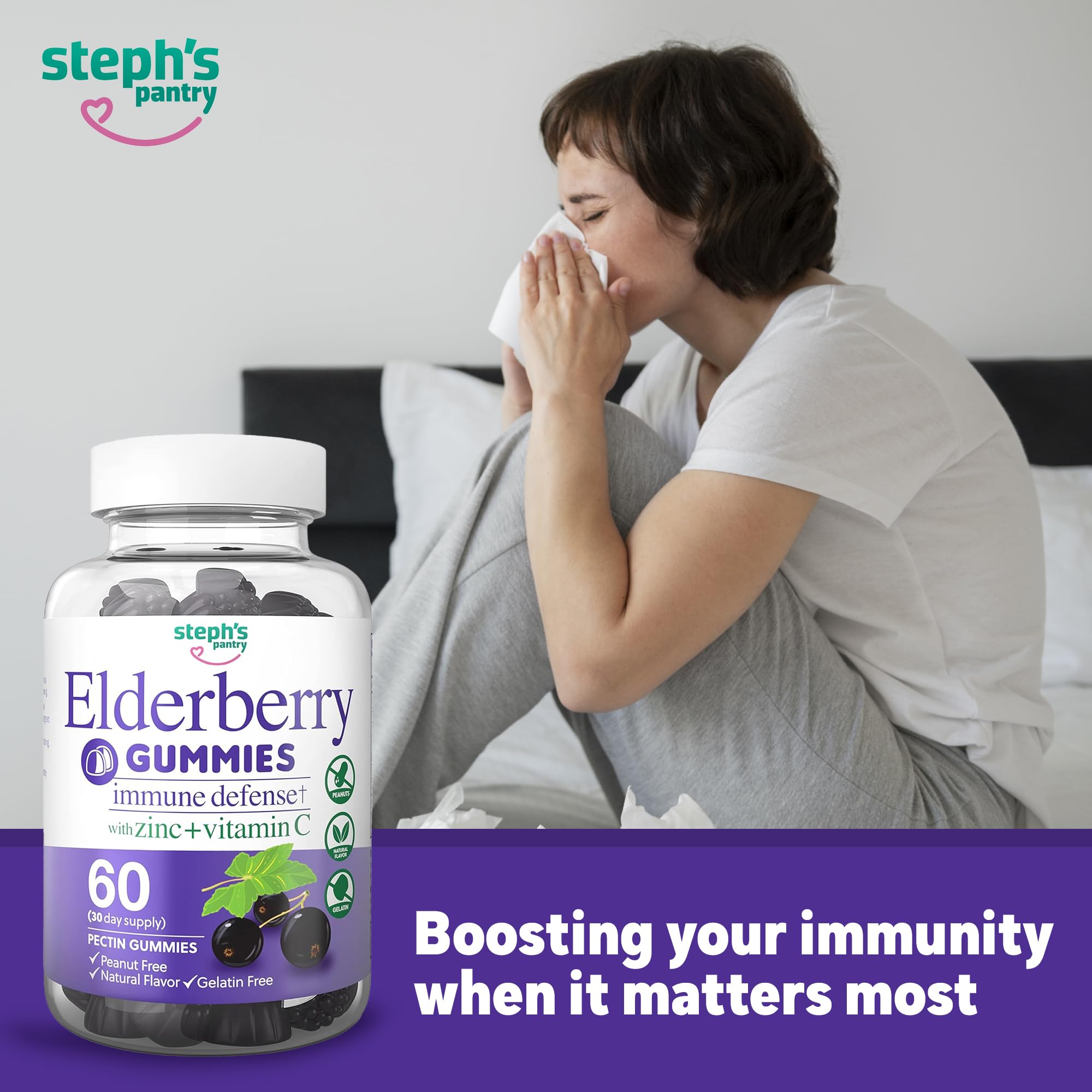 Elderberry Gummies with Vitamin C & Zinc - Immune Support Supplement for Adults & Kids - Vegan, Natural Ingredients - Antioxidant Rich Multivitamin (120 Count) - Perfect for Daily Wellness & Cold Season Defense
