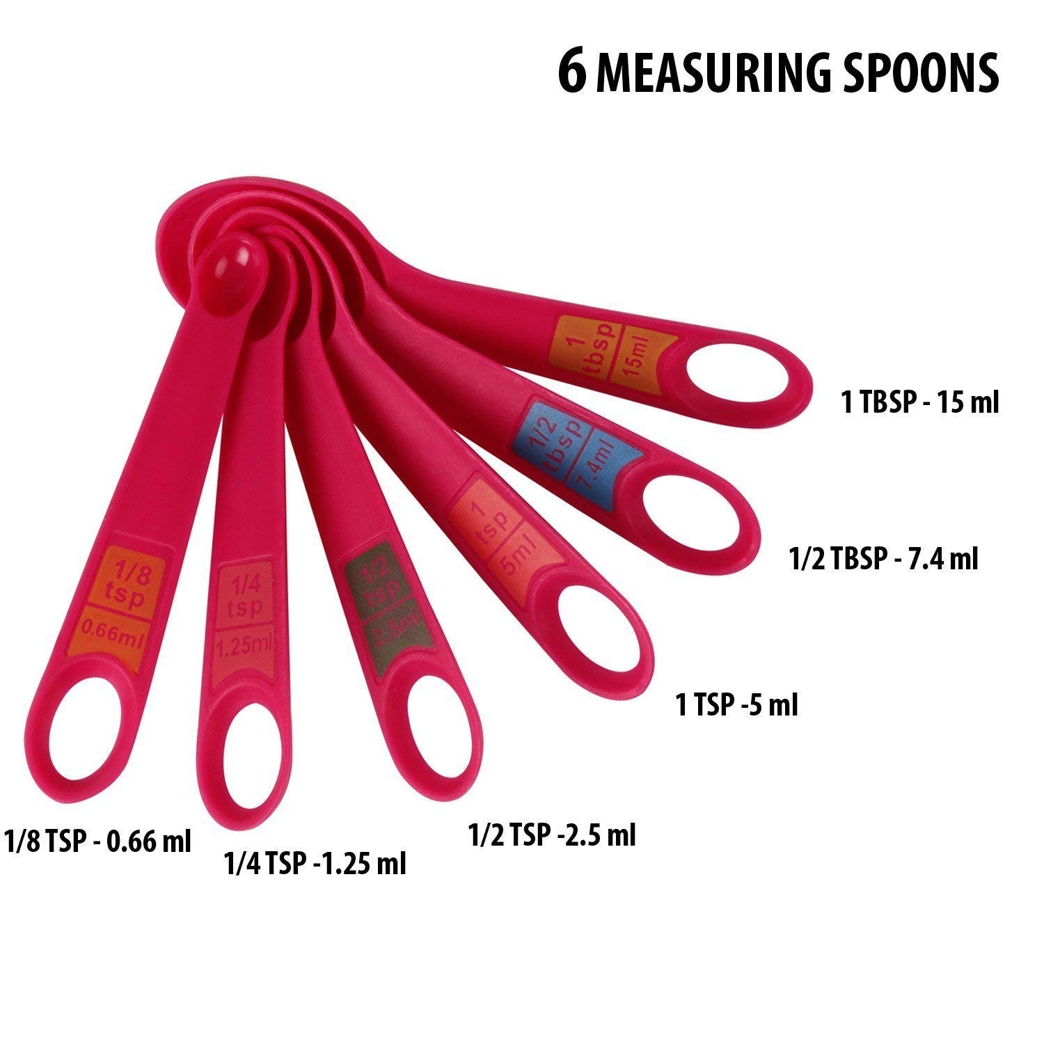 THW® 12-Piece Plastic Measuring Cups and Spoons Set with Ring Holder - Pink | Baking, Cooking & Kitchen Essentials for Accurate Measurements