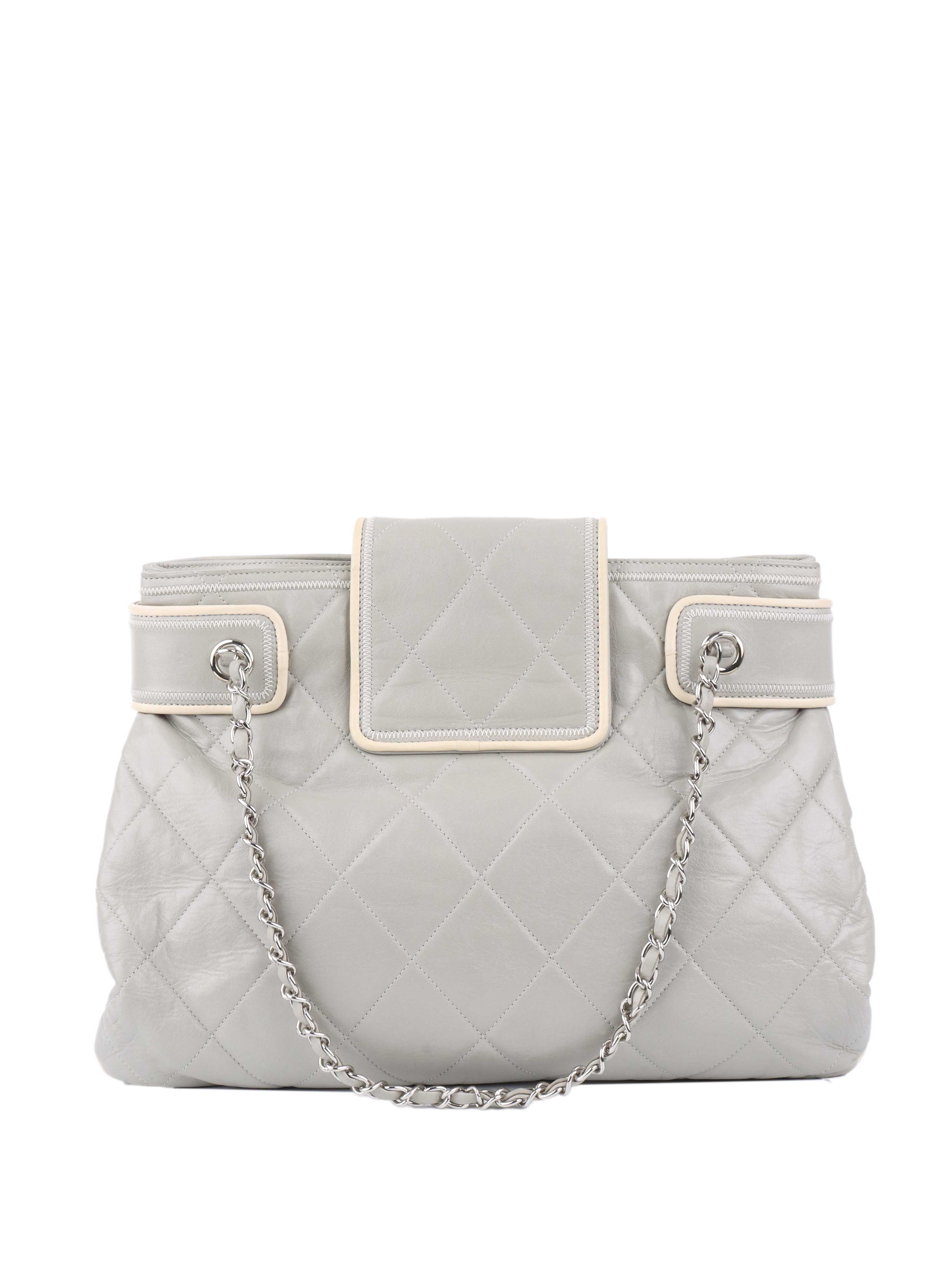 Chanel Grey Tote Bag for Women - Luxury Leather Handbag with Gold-Tone Hardware - Perfect for Work, Travel & Everyday Use