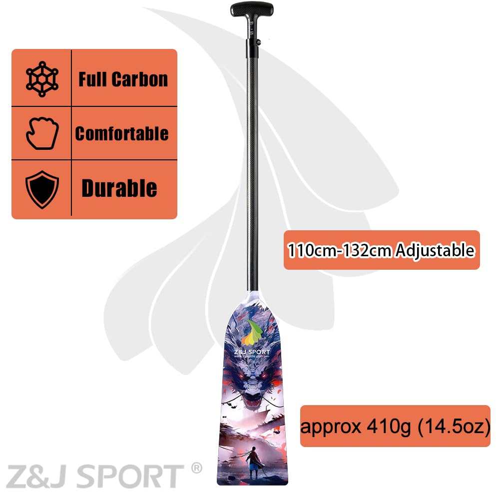Z&J SPORT Adjustable Dragon Boat Paddle - IDBF Approved Carbon Fiber Rowing Paddle with Dragon Design & Adjustable T Handle for Competitive Racing and Team Training | Perfect for Dragon Boat Festivals, Water Sports, and Outdoor Adventures