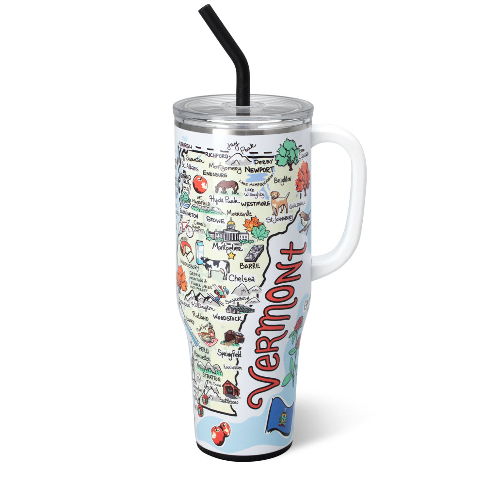 Vermont Mega Mug 40oz Large Insulated Tumbler with Lid and Straw - Perfect for Coffee, Tea, Iced Drinks at Home, Office or Travel