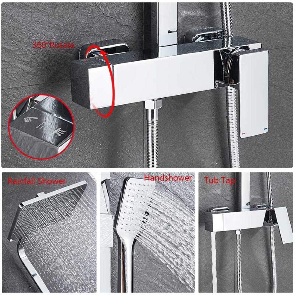 Premium Wall Mounted Shower System Kit - Rainfall Shower Head, Brass Mixer Valve & Hand Shower - Complete Bathroom Faucet Set for Modern Home Spa Experience