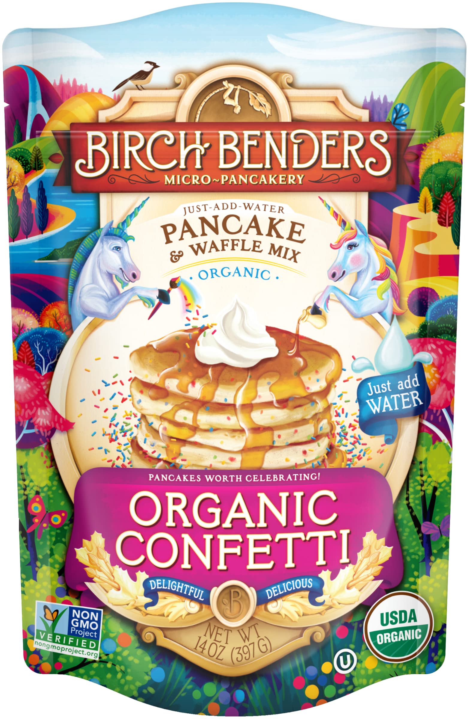 Organic Confetti Pancake & Waffle Mix - Just Add Water, 14 Oz (Pack of 3) | Birch Benders | Easy Breakfast, Kids Party, Fun Family Brunch