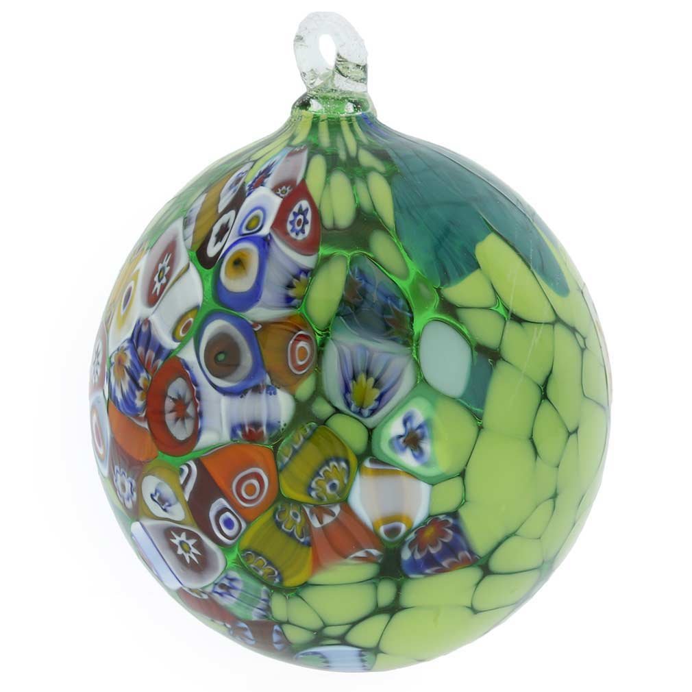 Authentic Murano Glass Christmas Ornament - Venetian Primavera Millefiori Handmade in Italy | Elegant Green Holiday Tree Decoration for Christmas, Home & Gift Giving