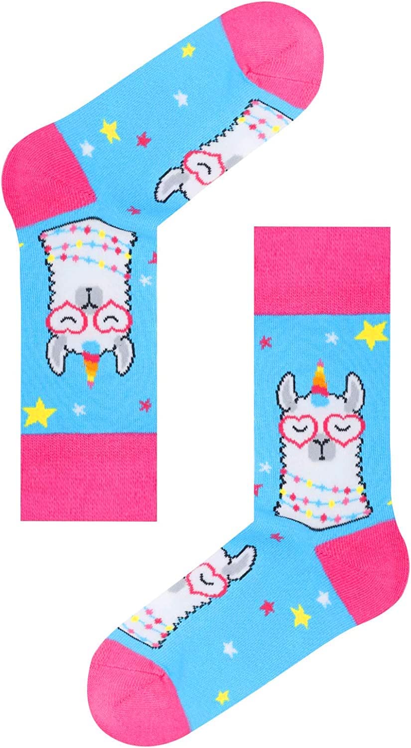 Zmart Animal Socks 5-Pack for Girls - Cute Llama, Unicorn, Corgi & Chicken Patterned Socks - Soft Cotton Kids' Socks for School, Play & Gifts