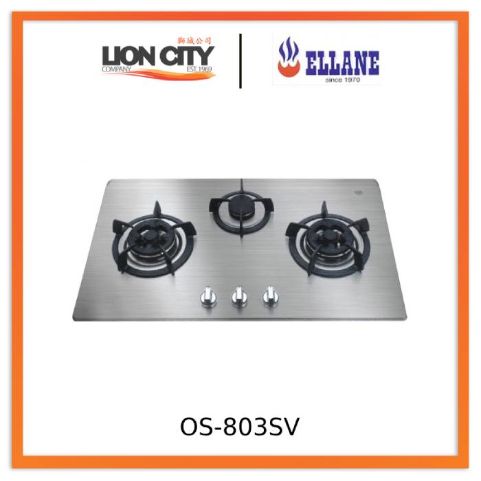Ellane OS 803SV 86cm 3 Burner Stainless Steel Gas Cooktop - Perfect for Modern Kitchens, Restaurants & Outdoor Cooking