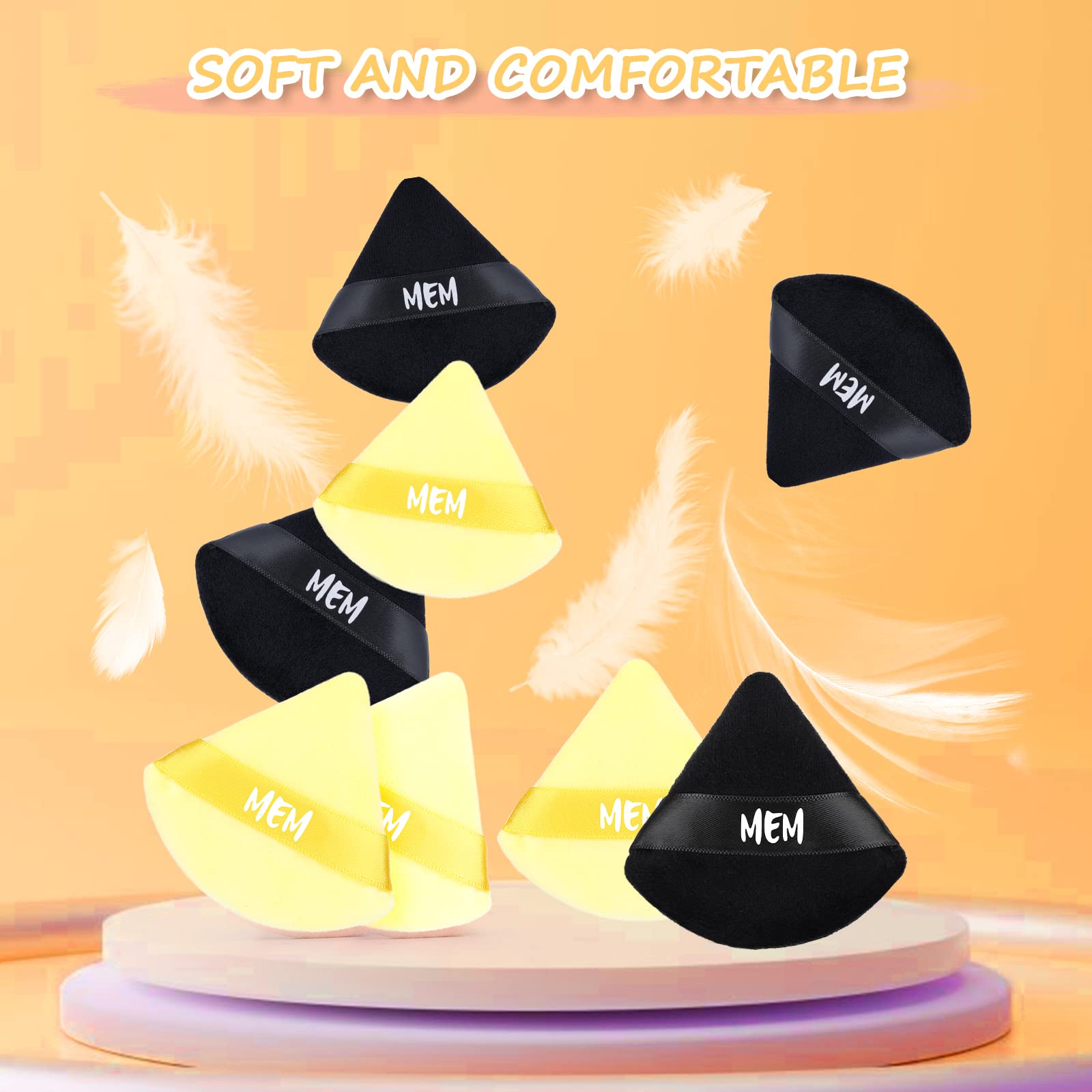 8 Pcs MEM Triangle Powder Puff - Soft Velour Makeup Sponge for Loose & Pressed Powder Application | Wet & Dry Use | Skin-Friendly Beauty Blender with Satin Ribbon | Perfect for On-the-Go Touchups & Professional Makeup Application