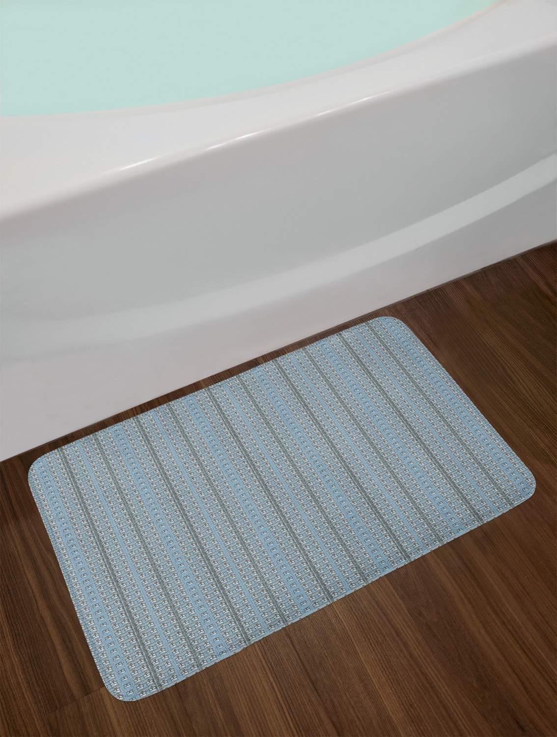 Ambesonne Non-Slip Plush Bath Mat - Modern Urban Window Design in Pale Blue & Dark Sepia, 30.2