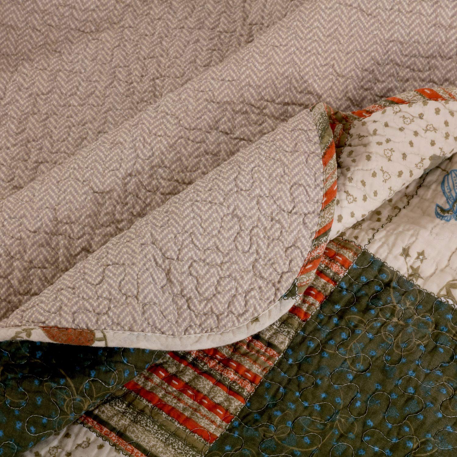Greenland Home Sedona 100% Cotton Quilt Set - Twin Size 4-Piece Bedding Set in Soft Gray | Ultra Soft & Breathable Cotton Quilt for Cozy Bedroom Decor