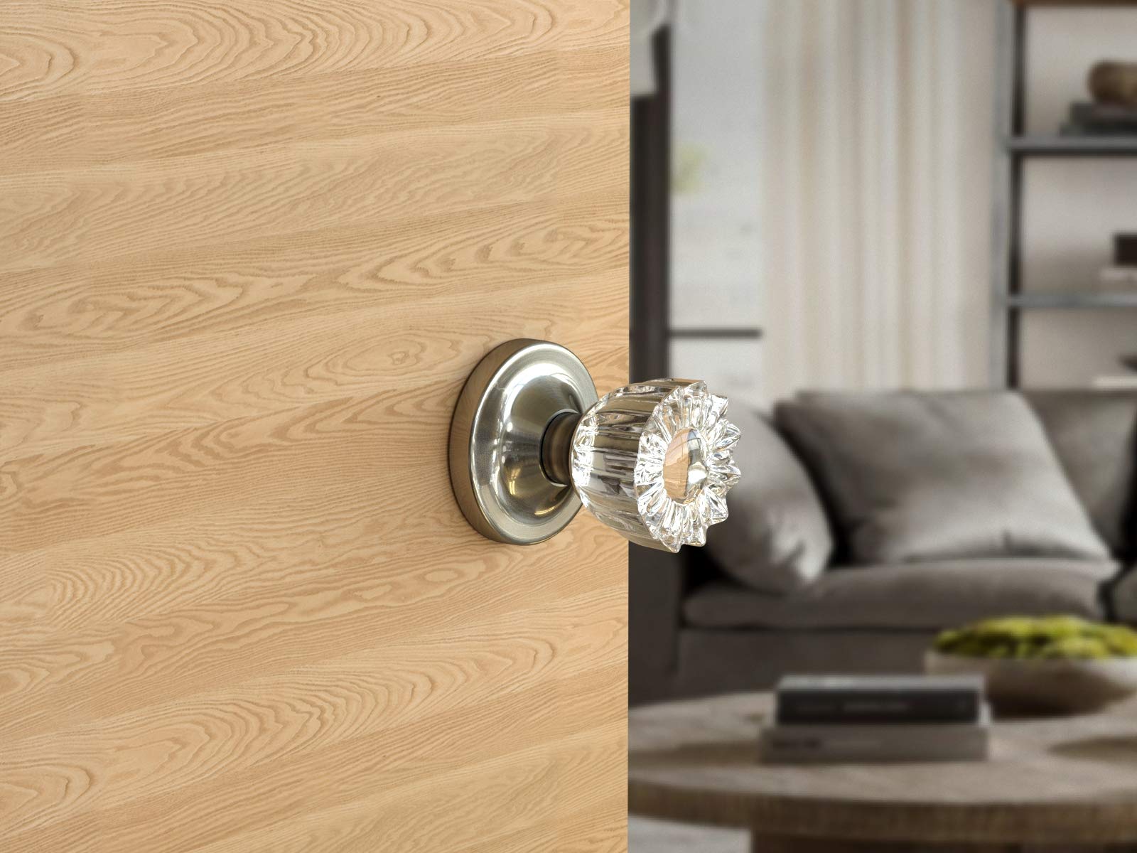 (10 Pack) Vintage Fluted Crystal Door Knobs - Satin Nickel Finish with Round Rosette | Elegant Cabinet & Furniture Hardware for Home Renovation & DIY Projects