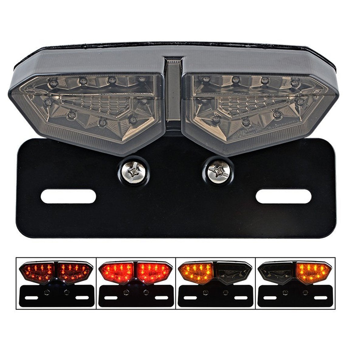 Smoke Lens Integrated LED Tail Light with Turn Signal & License Plate Bracket - Universal Fit for Motorcycles, Cruisers & Choppers - Enhances Visibility & Style for Night Riding